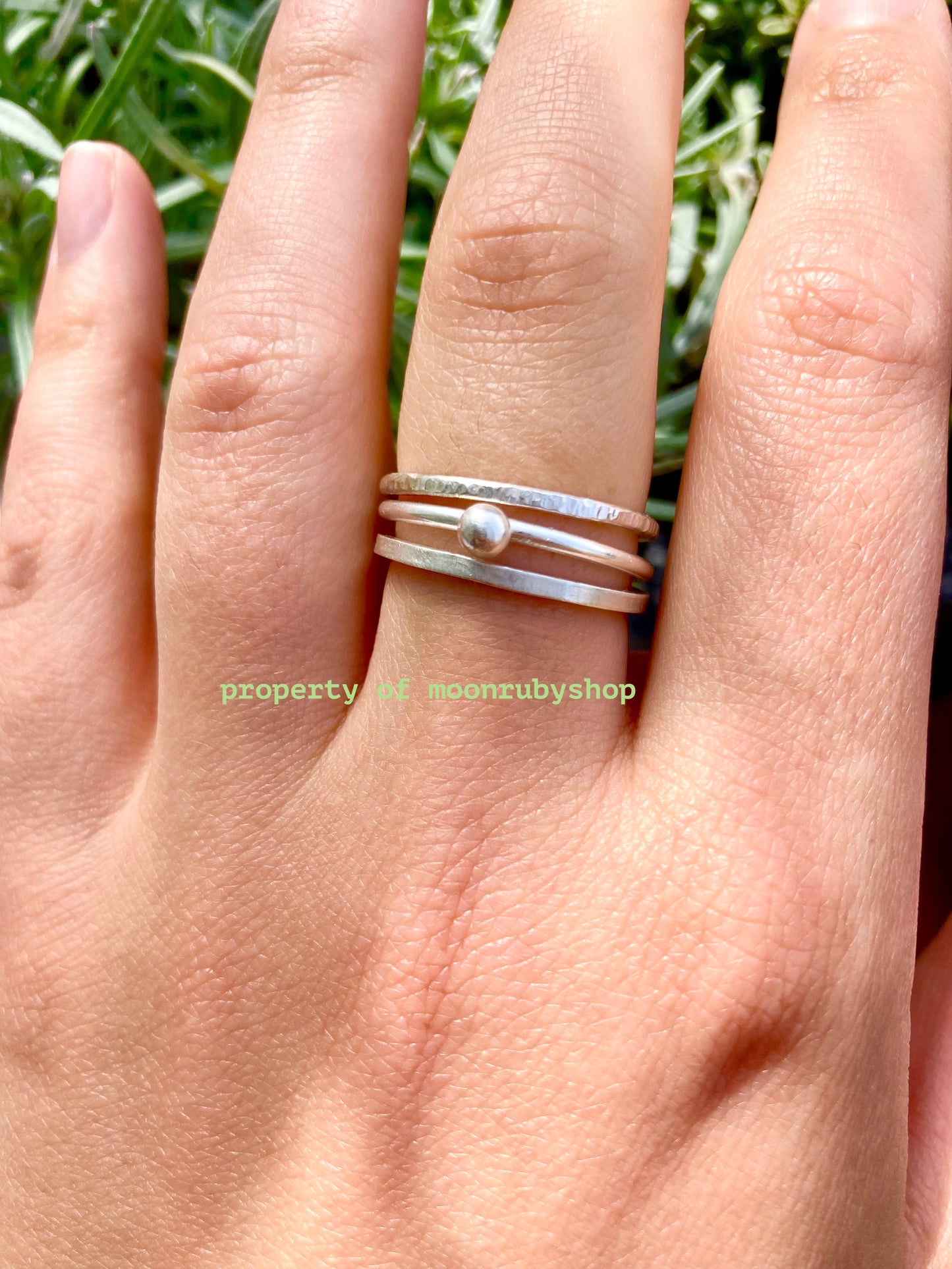 3 Handmade Hammered Silver Rings Set – Thin, Textured, Stackable with Unique Designs