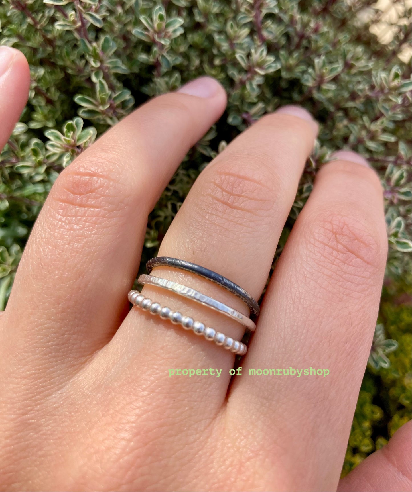 3 Unique Handmade Patinated and Textured Stacking Silver Rings Set