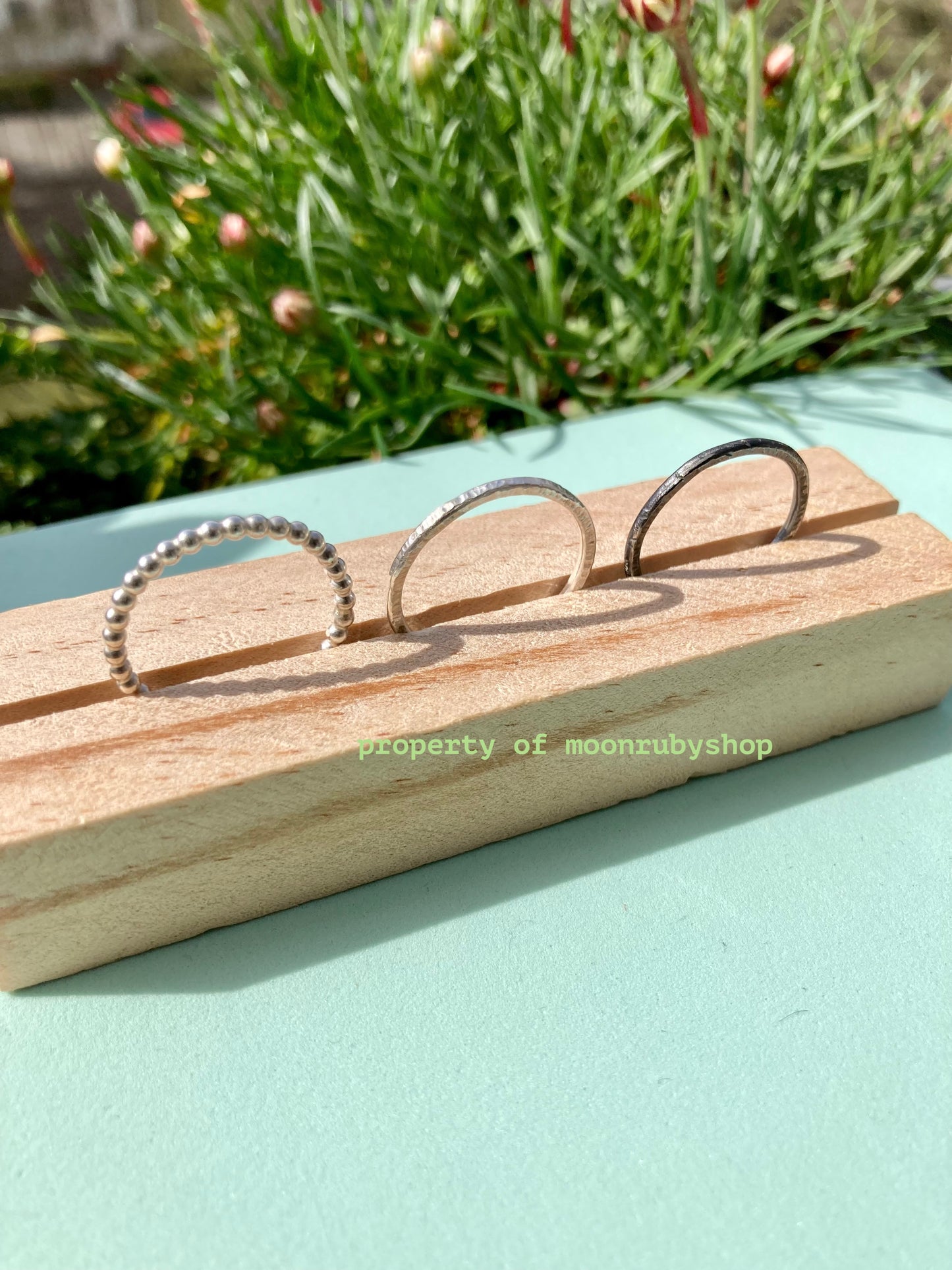 3 Unique Handmade Patinated and Textured Stacking Silver Rings Set