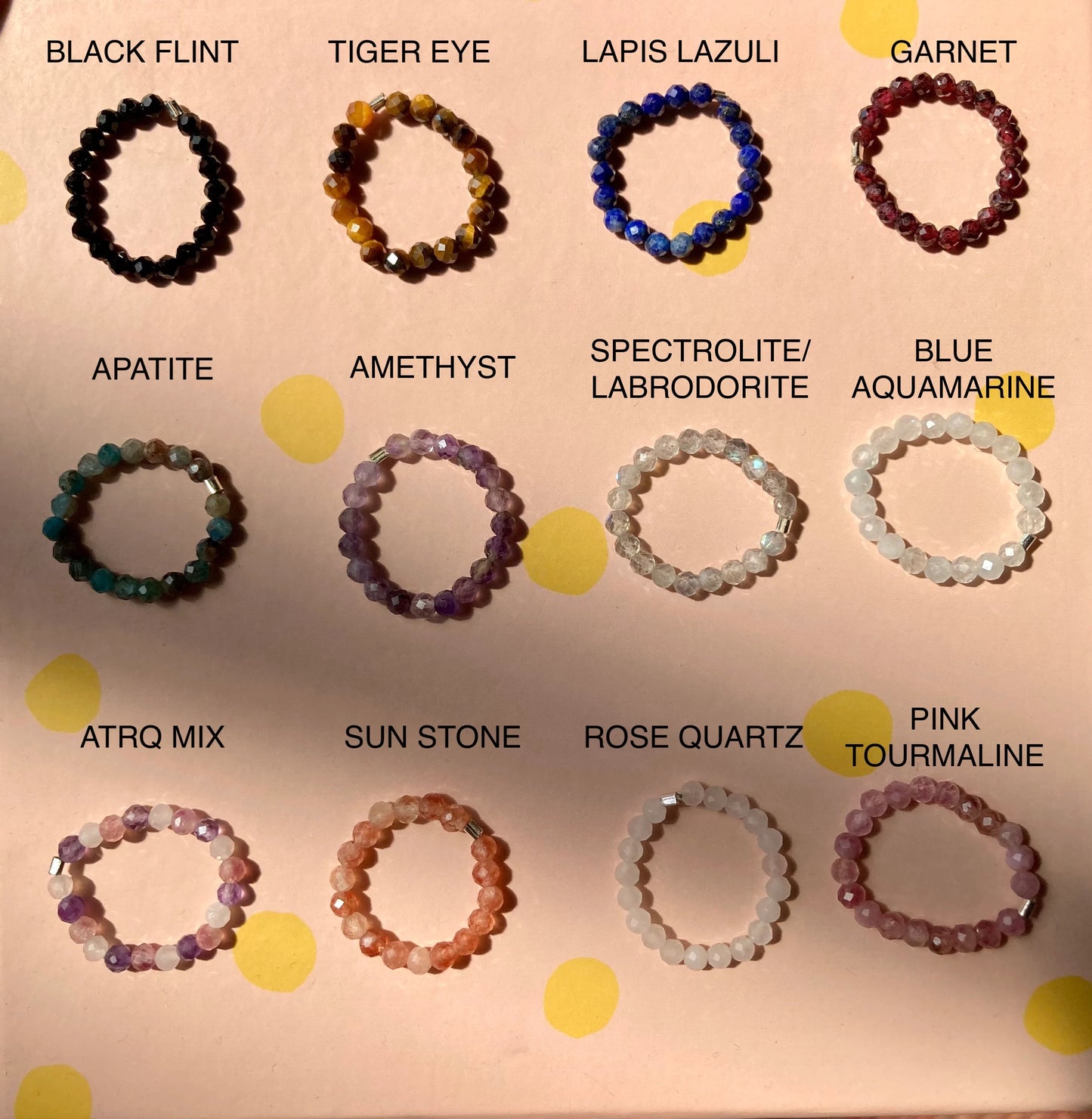 Elastic Worry Ring with Natural Faceted Gemstone Beads