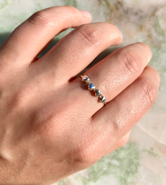 Cute Handmade Solid Silver Fidget Ring with Smooth Silver Heart Beads