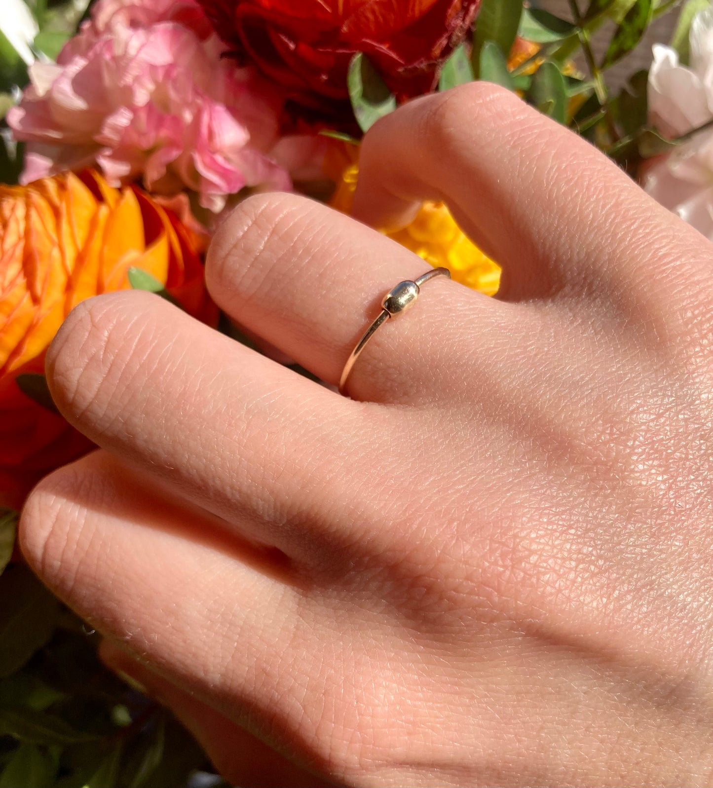 Handmade 9K Gold Anti-Anxiety Ring with Smooth Oval Rolling Bead