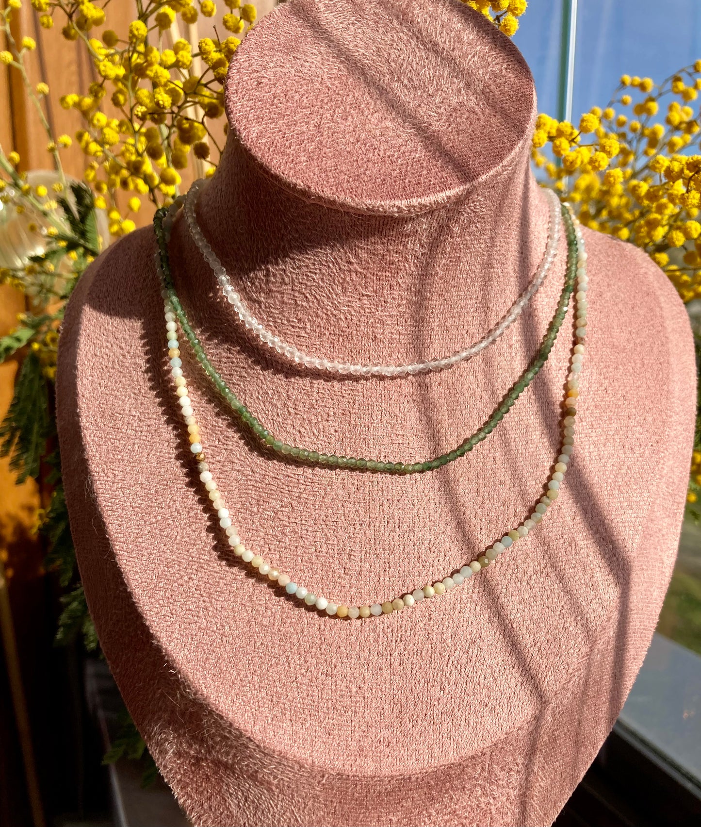 Dainty Necklace of Tiny Shiny Faceted Gemstone Beads
