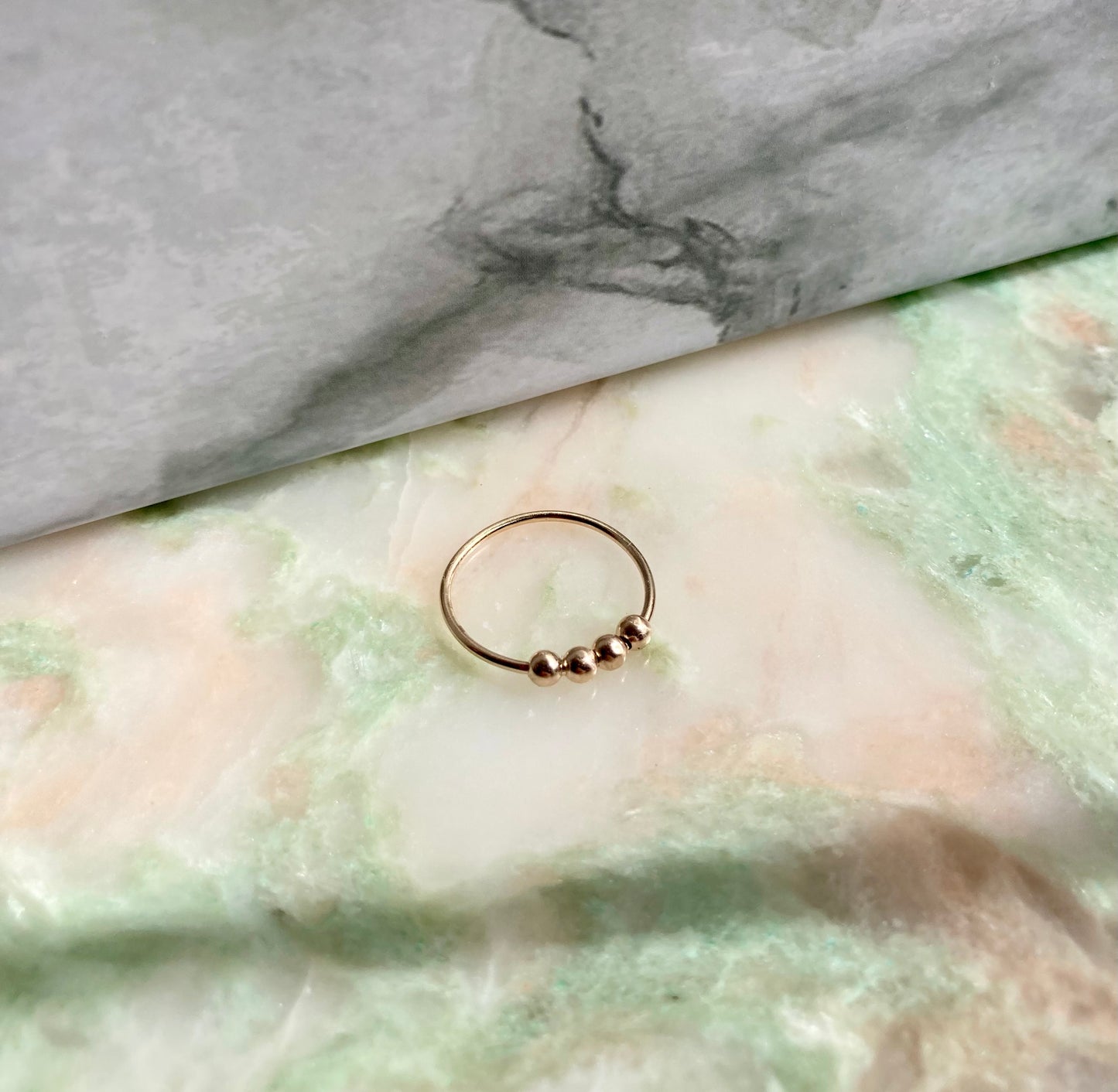 Luxurious Handmade 9K Golden Anti-Anxiety Ring With 9K Gold Round Beads