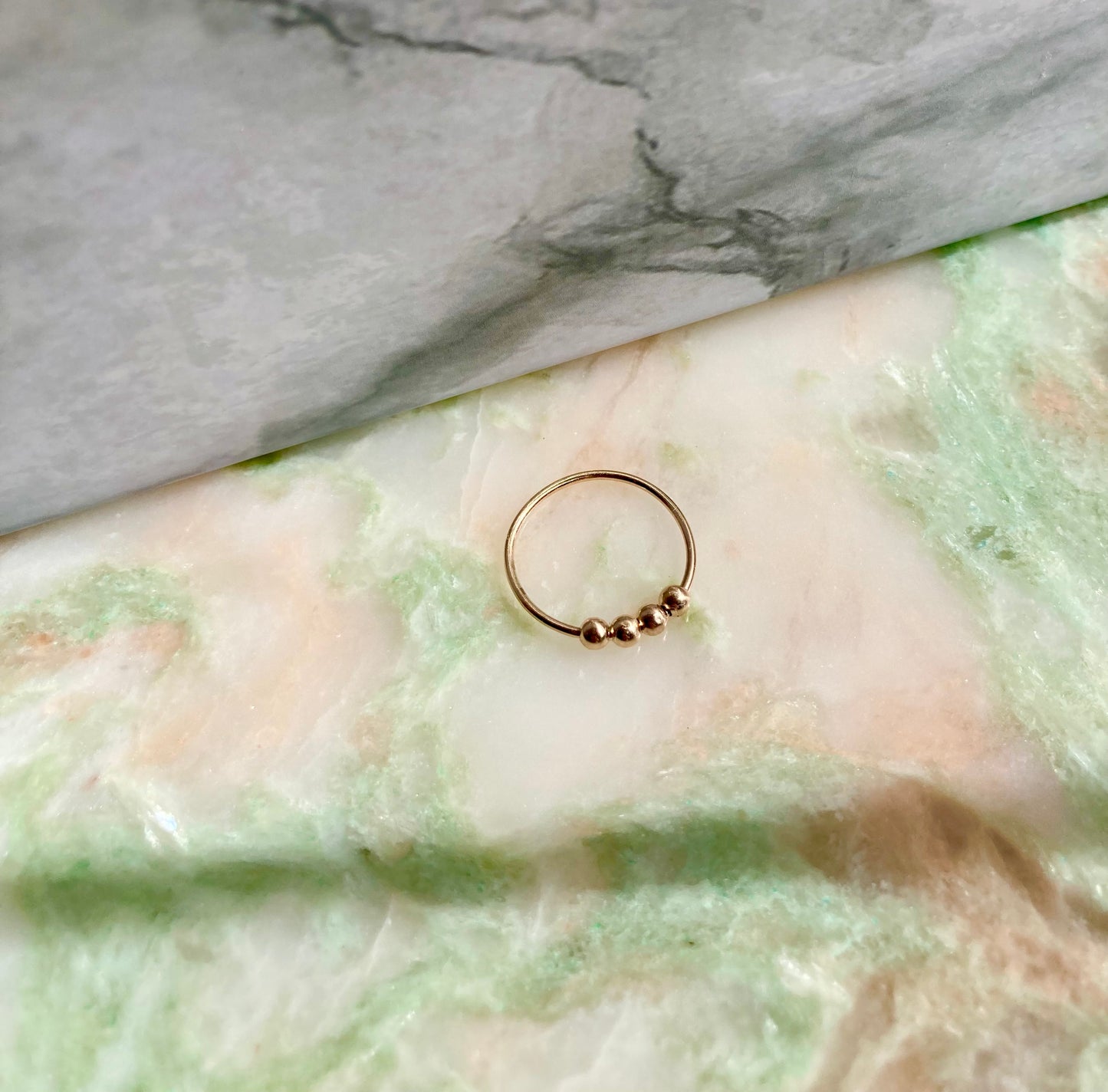 Luxurious Handmade 9K Golden Anti-Anxiety Ring With 9K Gold Round Beads