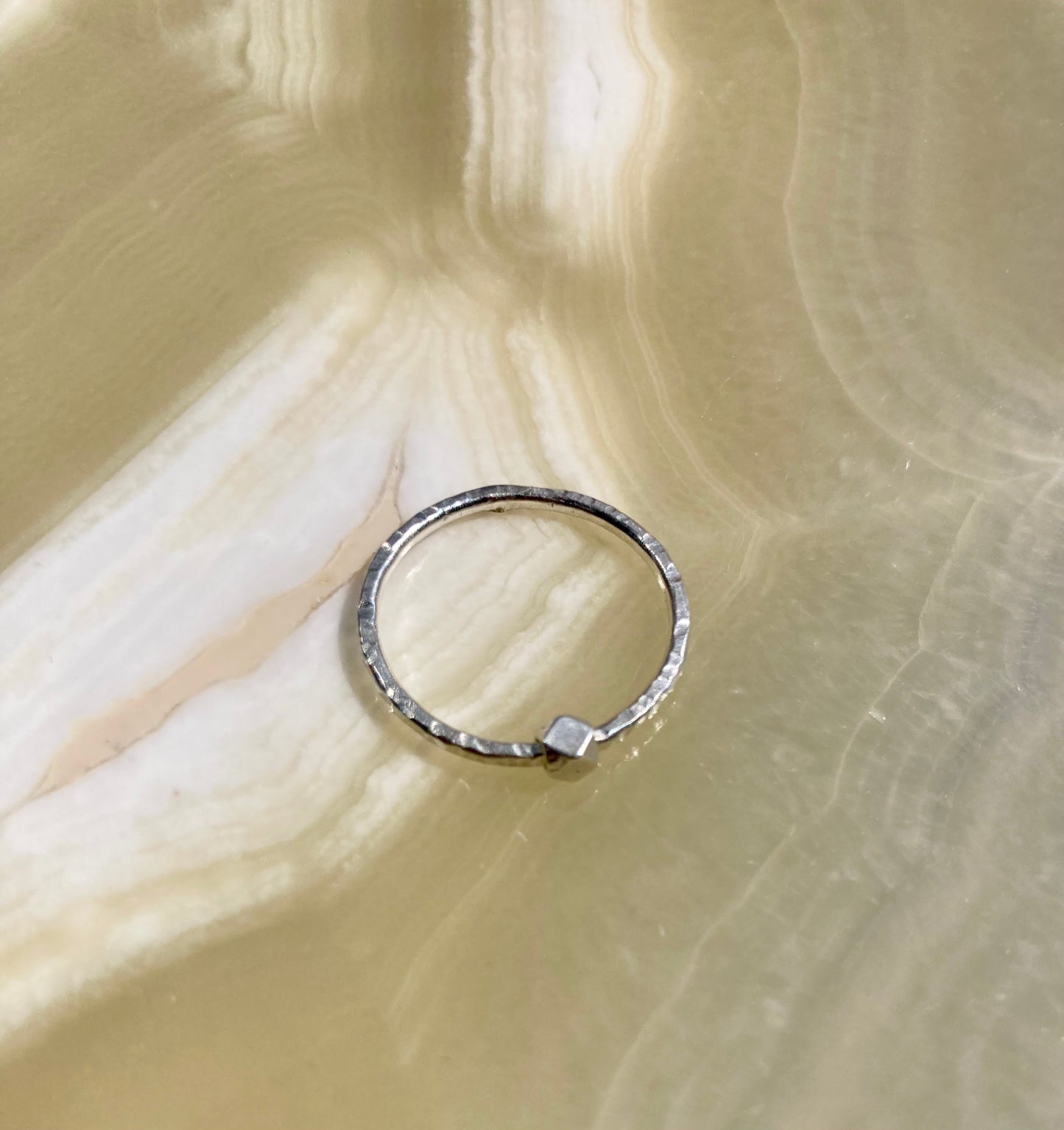Handcrafted Hammered Silver Fidget Ring with Bold Hexagon Bead – 925 Sterling Silver Anxiety Ring
