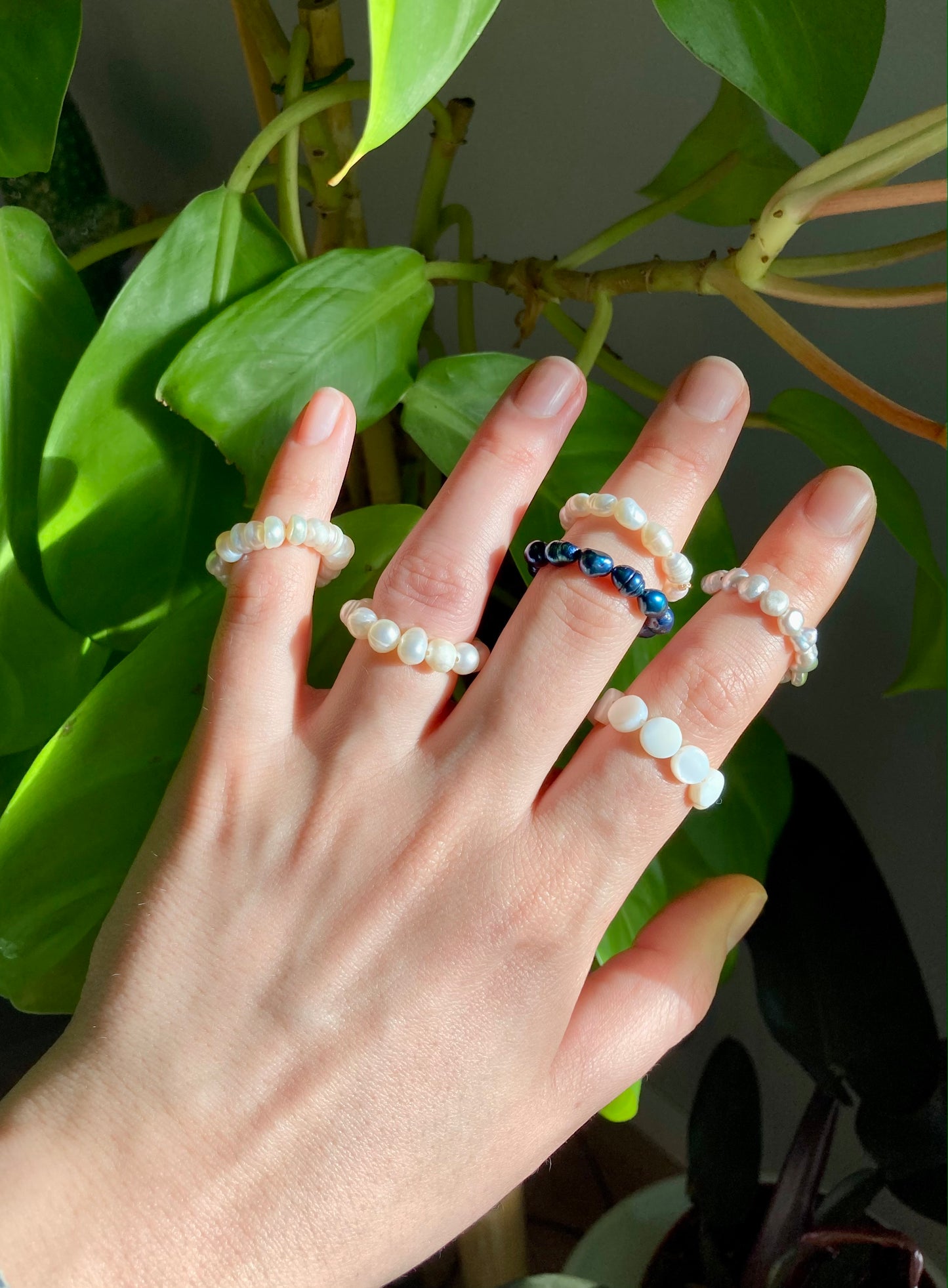 Elastic Fidget Ring with Natural Freshwater Pearls