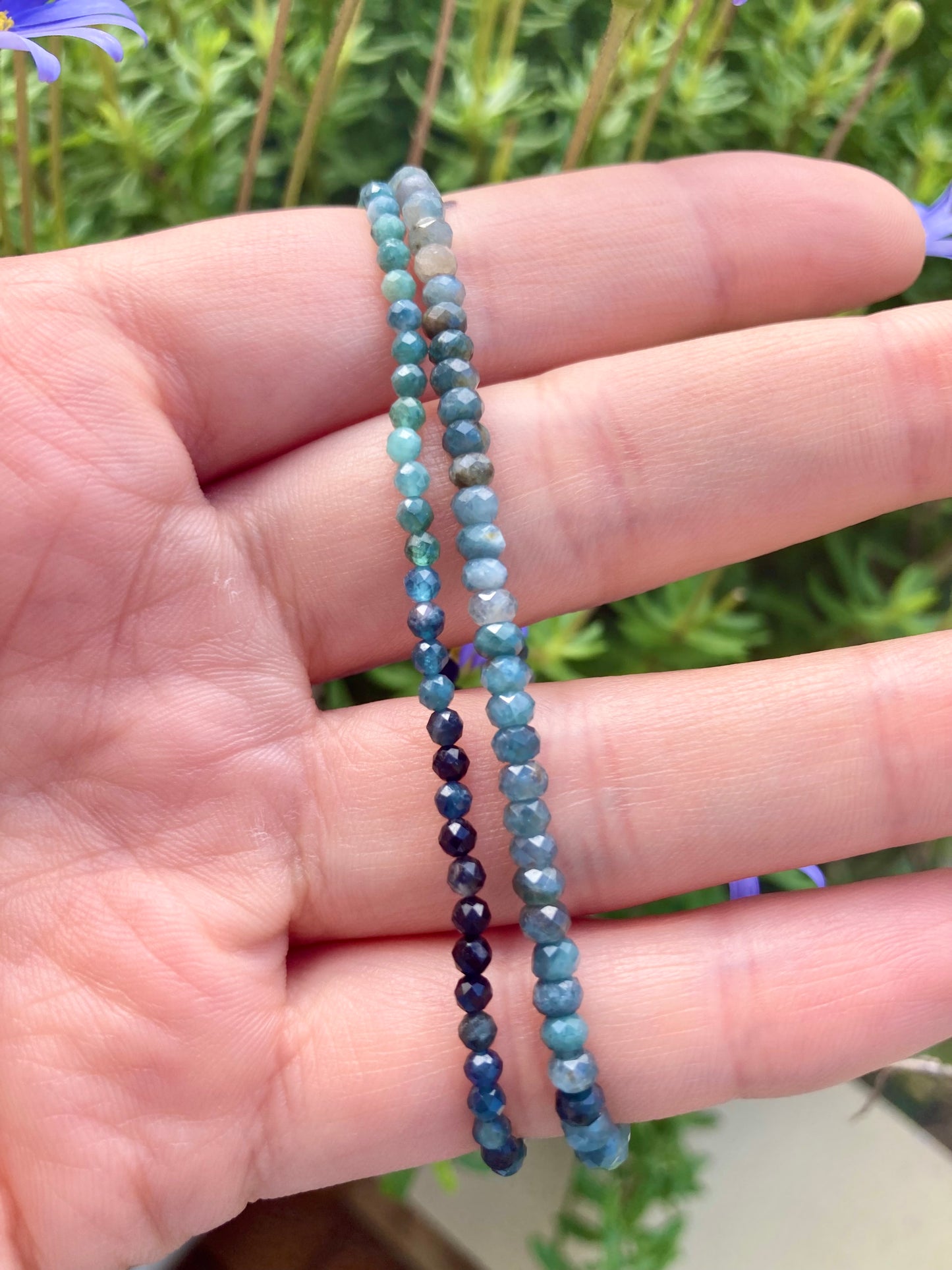 Natural Blue Tourmaline Elastic Bracelet with Faceted Tiny Gemstone Beads for Calming Benefits