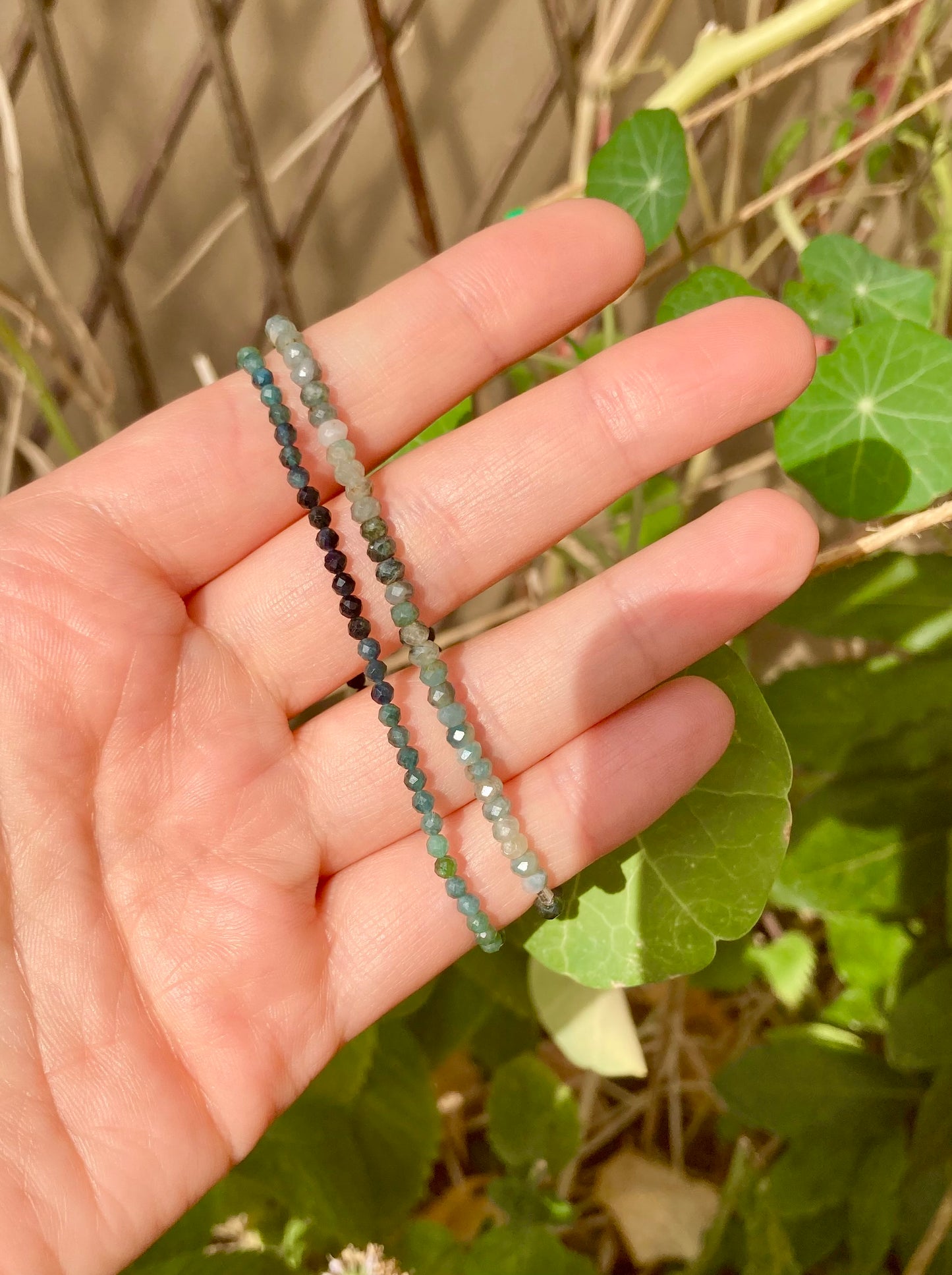 Natural Blue Tourmaline Elastic Bracelet with Faceted Tiny Gemstone Beads for Calming Benefits