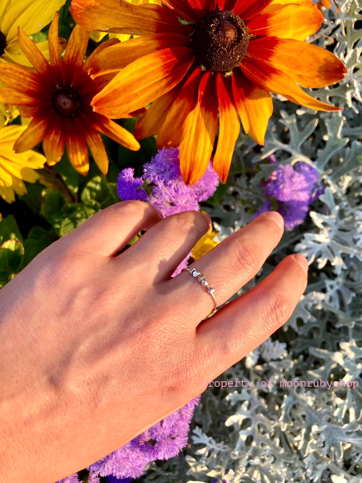 Handmade Solid Silver Anti-Anxiety Fidget Ring with Silver Beads