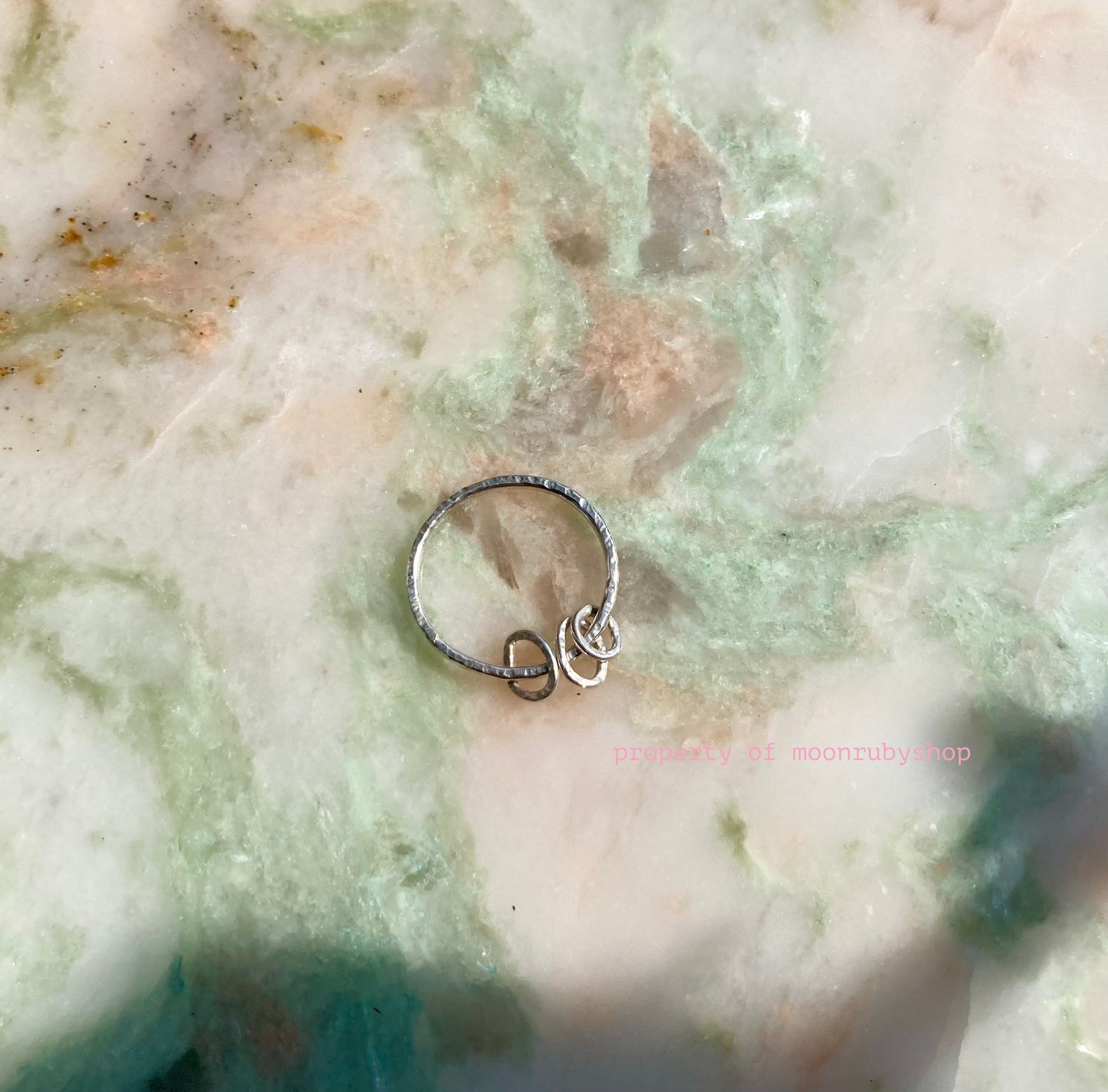 Handmade Hammered Solid Silver Fidget Ring With Small Sliding Silver Rings