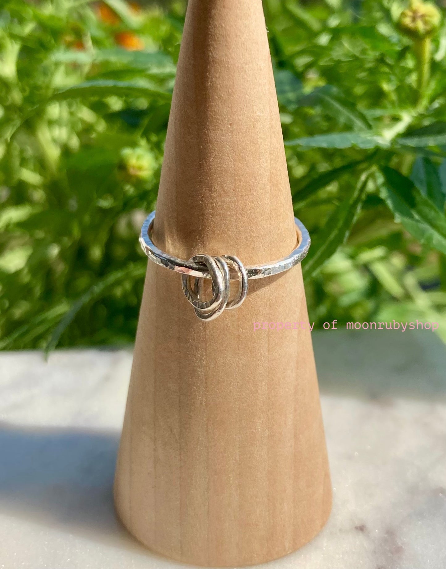 Handmade Hammered Solid Silver Fidget Ring With Small Sliding Silver Rings