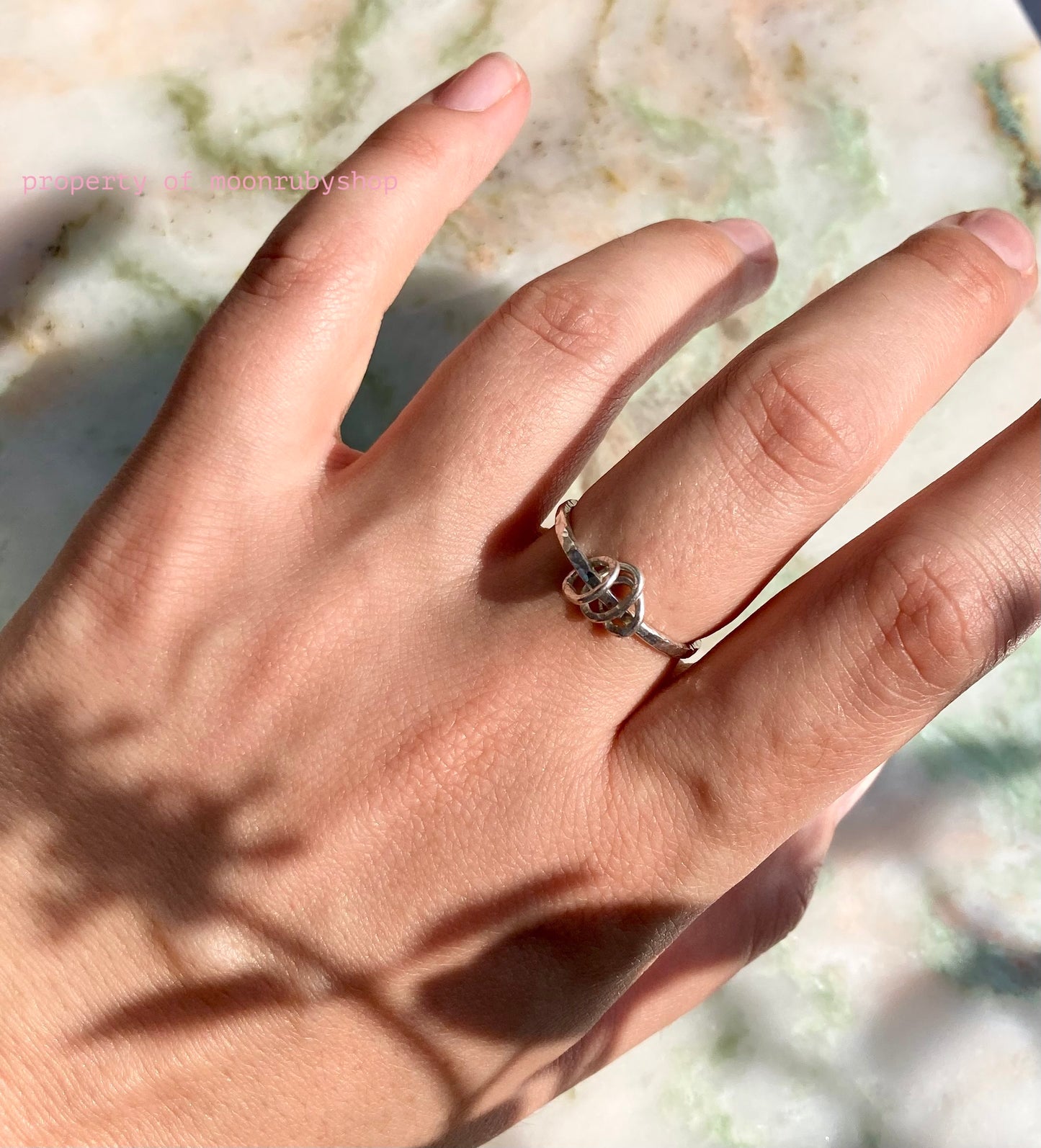 Handmade Hammered Solid Silver Fidget Ring With Small Sliding Silver Rings