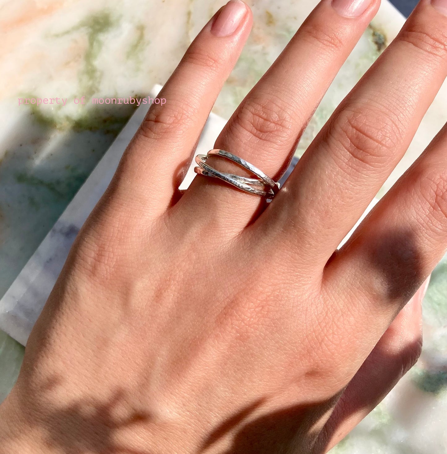 Handmade Silver Fidget Ring Made of Three Joined Silver Textured Rings