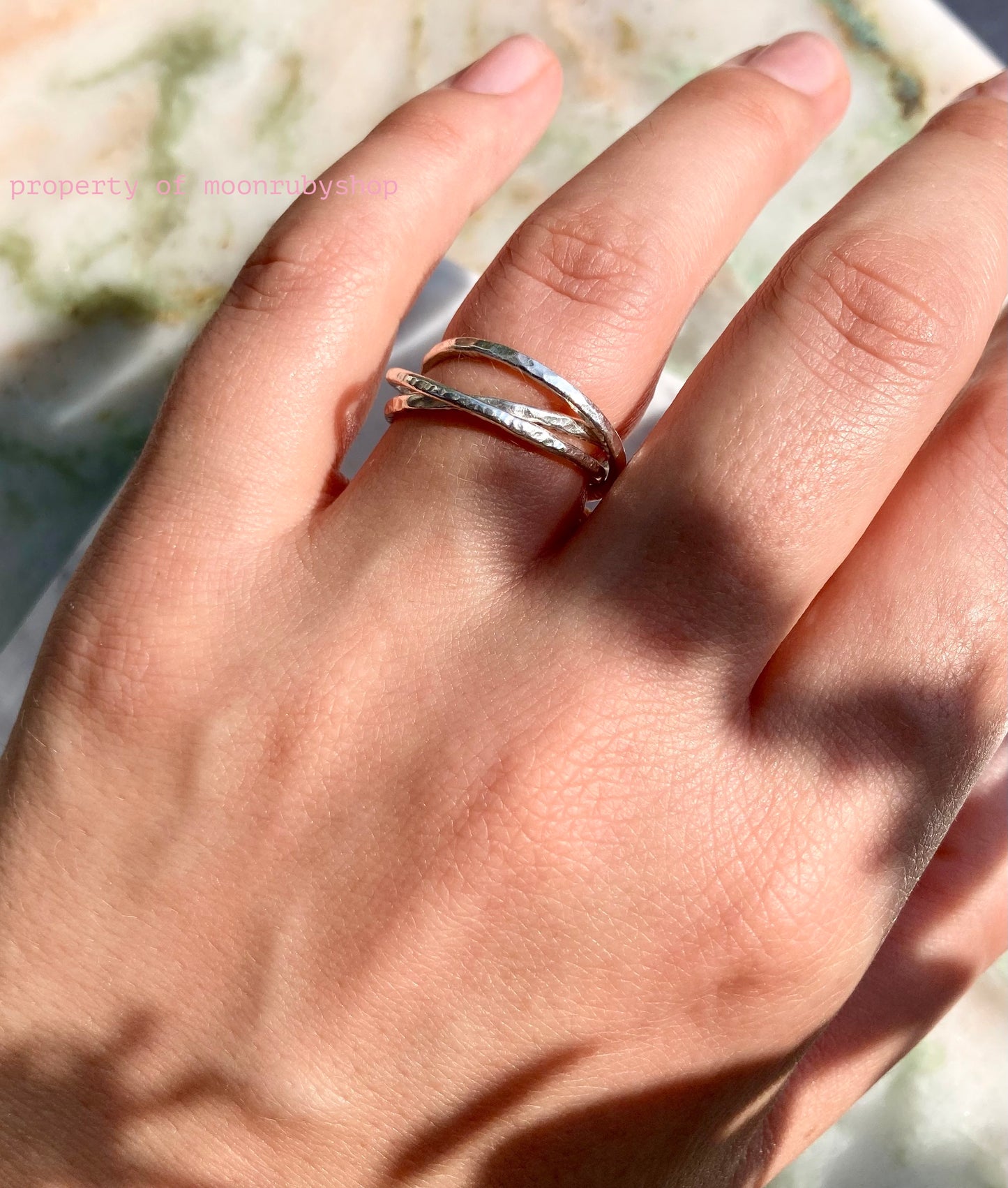 Handmade Silver Fidget Ring Made of Three Joined Silver Textured Rings