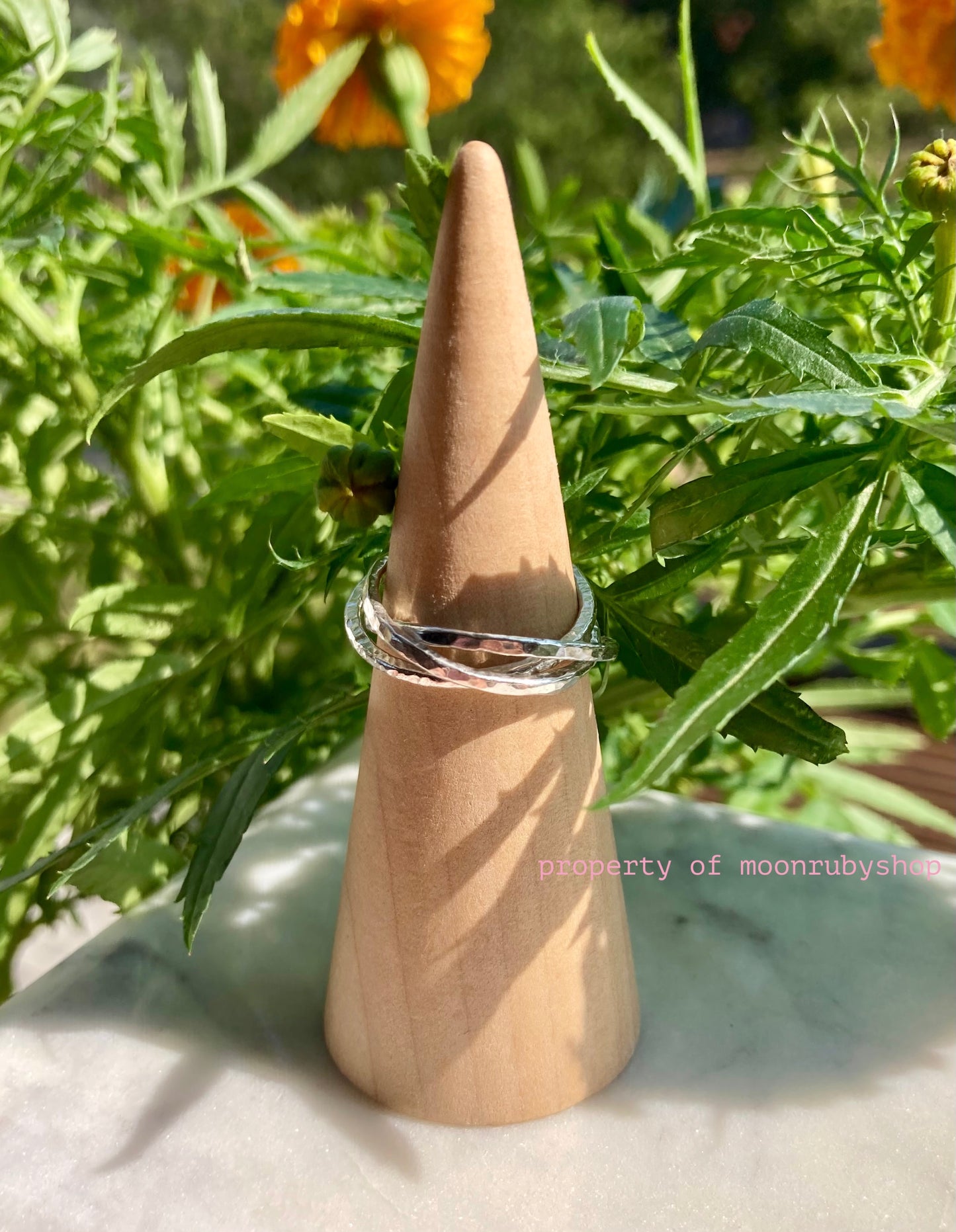 Handmade Silver Fidget Ring Made of Three Joined Silver Textured Rings