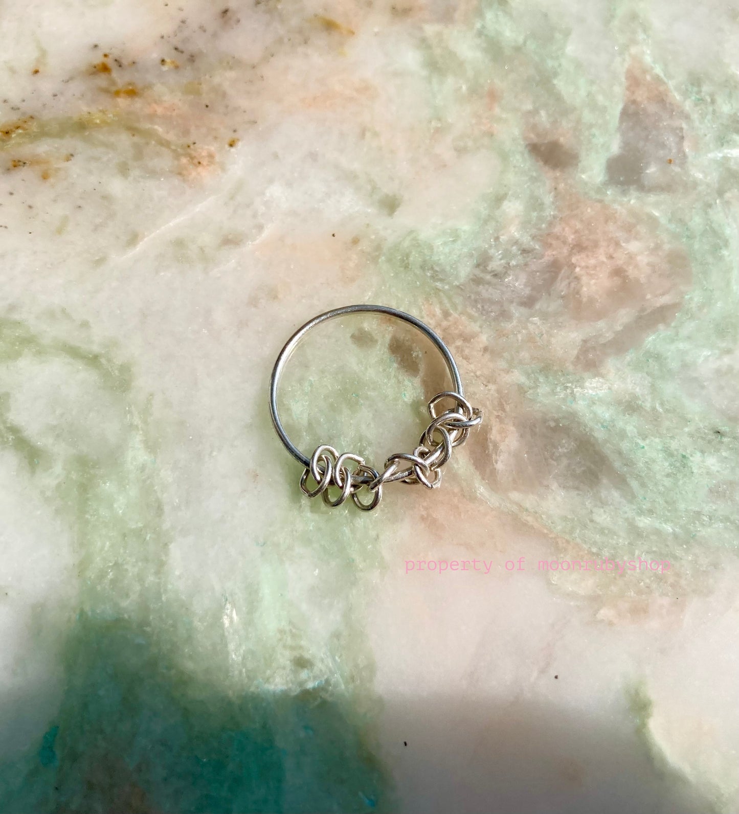 Handmade Solid Silver Ring with Silver Chain