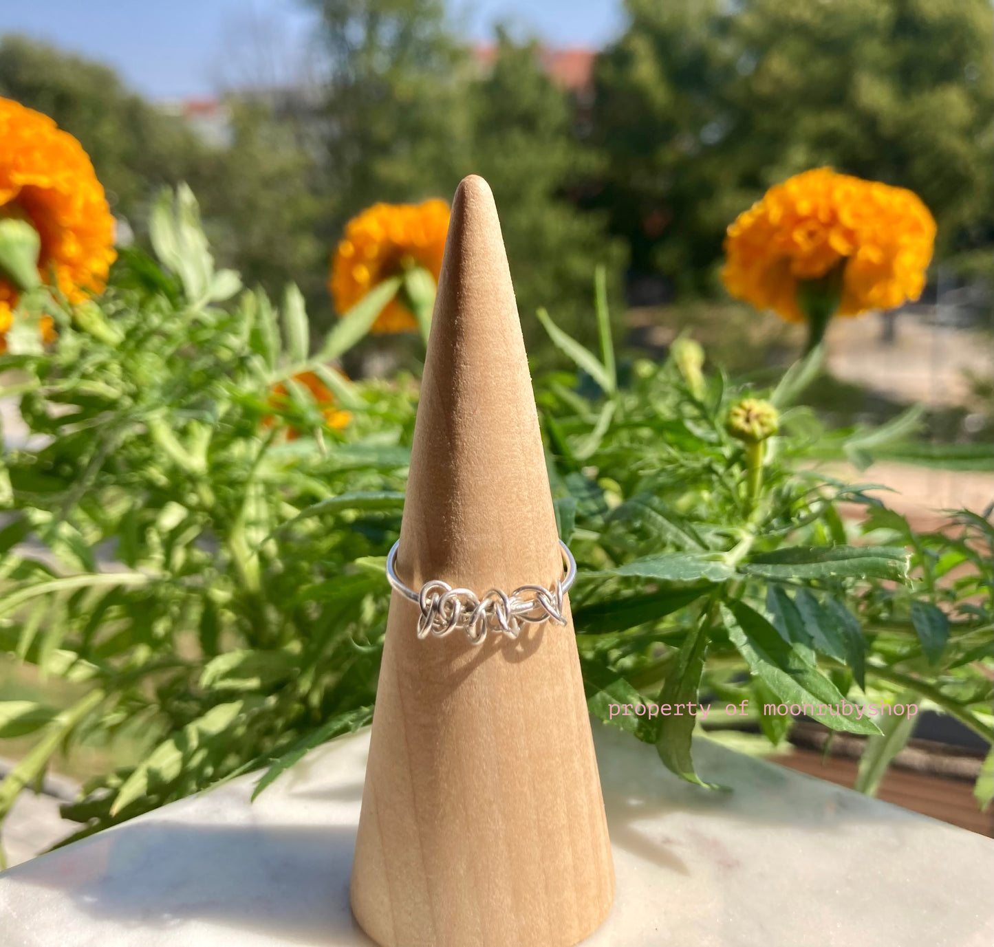 Handmade Solid Silver Ring with Silver Chain