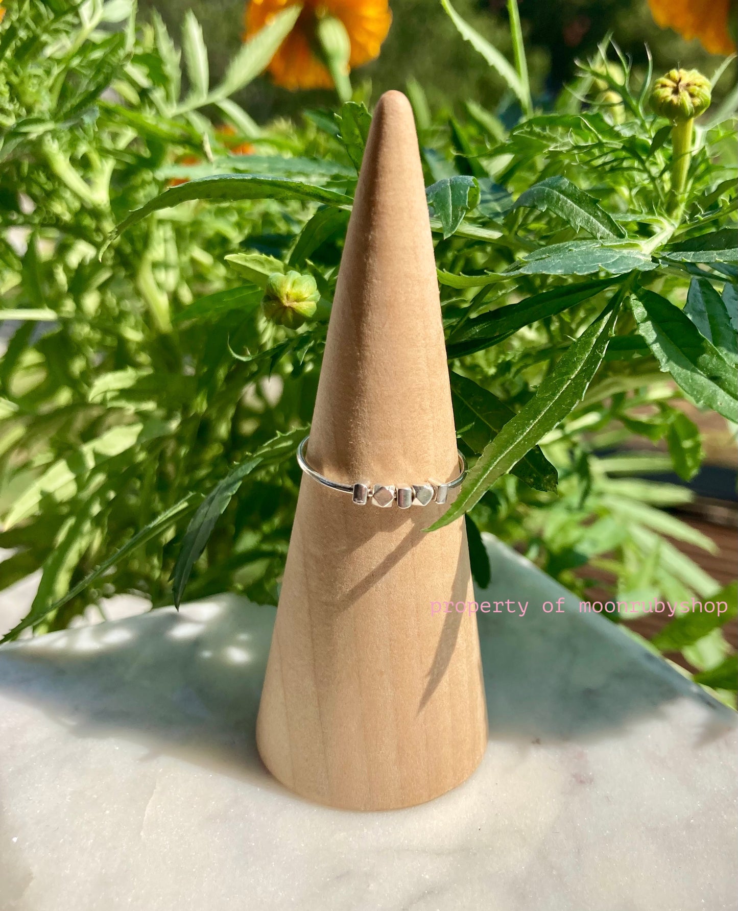 Handmade Solid Silver Anti-Anxiety Fidget Ring with Silver Beads