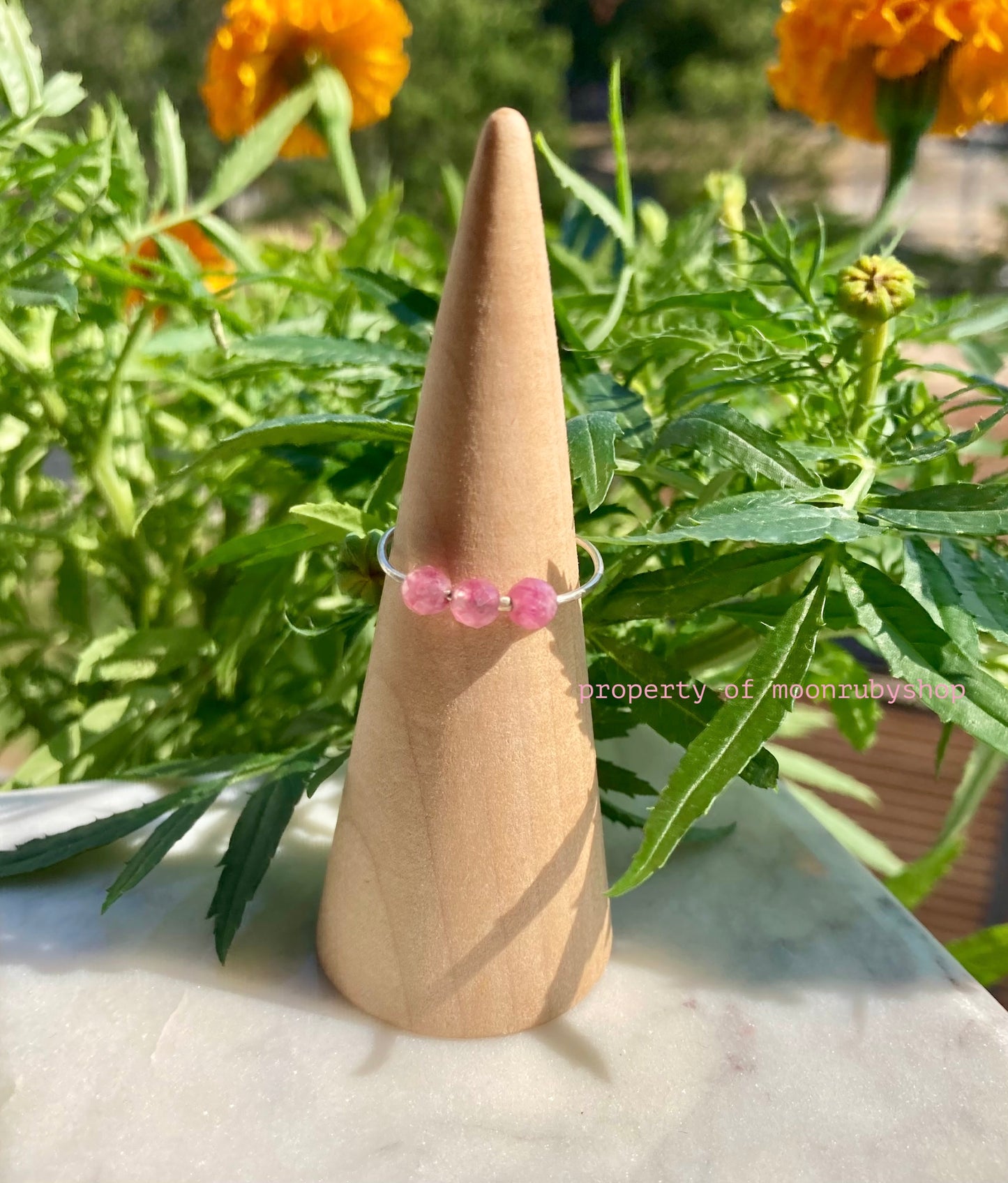 Handmade Silver Anti-Anxiety Ring with Tourmaline Faceted Beads