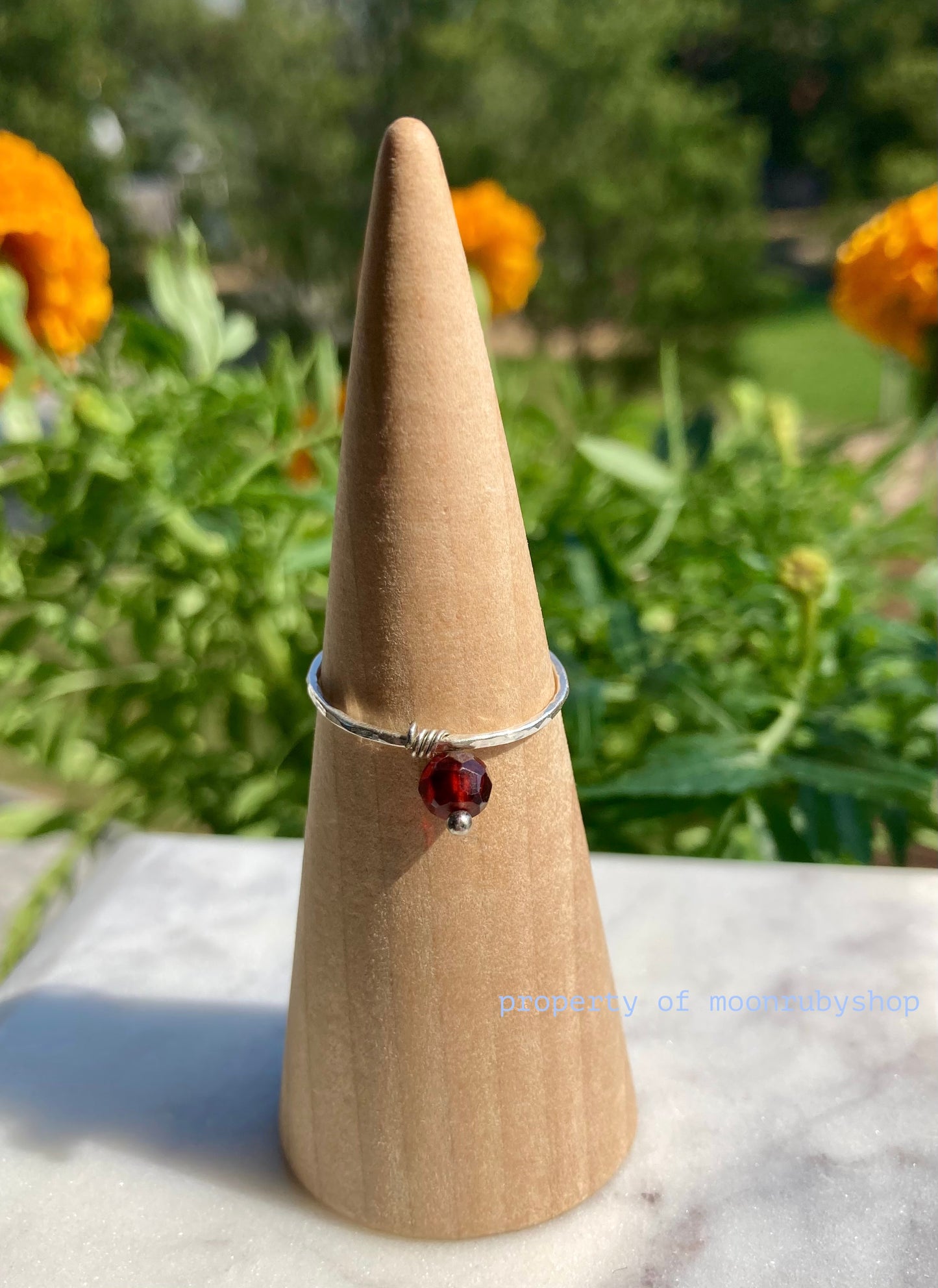 Handmade Dainty Silver Worry Ring With Mozambique Garnet