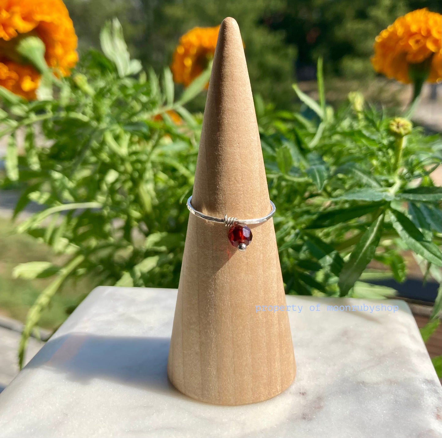 Handmade Dainty Silver Worry Ring With Mozambique Garnet