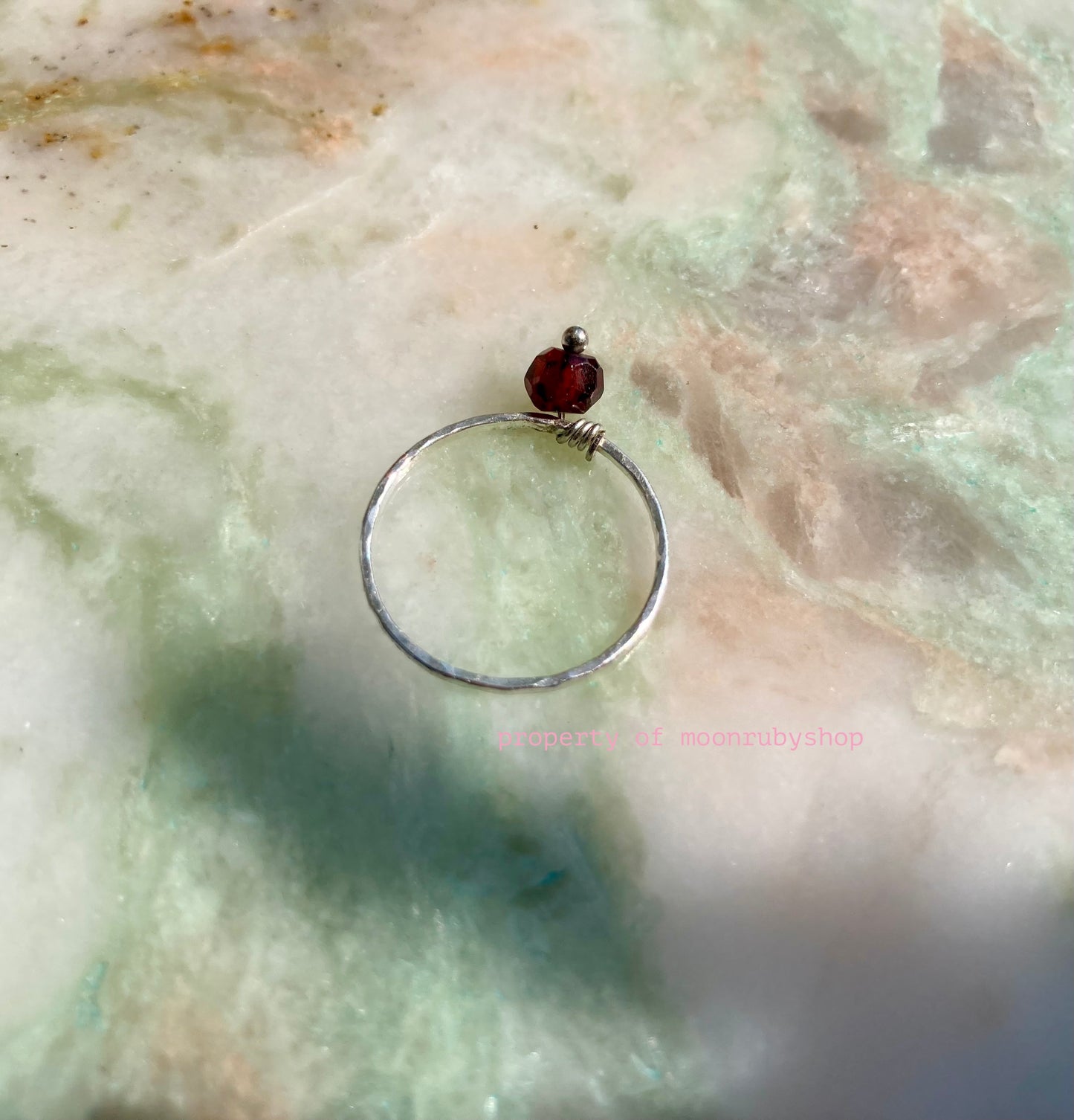 Handmade Dainty Silver Worry Ring With Mozambique Garnet