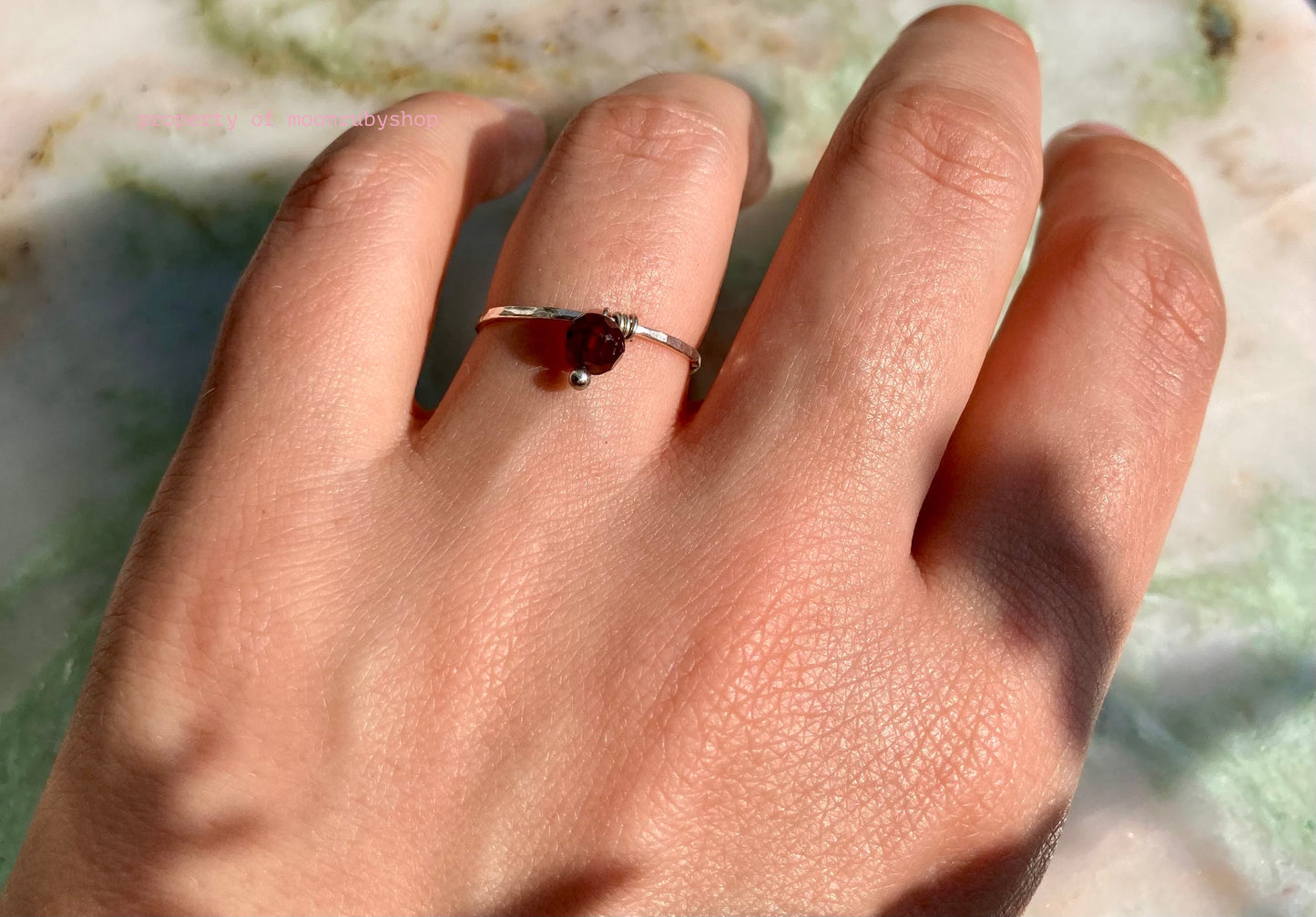 Handmade Dainty Silver Worry Ring With Mozambique Garnet