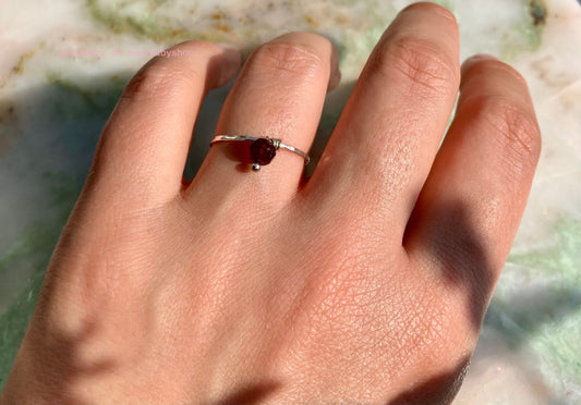 Handmade Dainty Silver Worry Ring With Mozambique Garnet