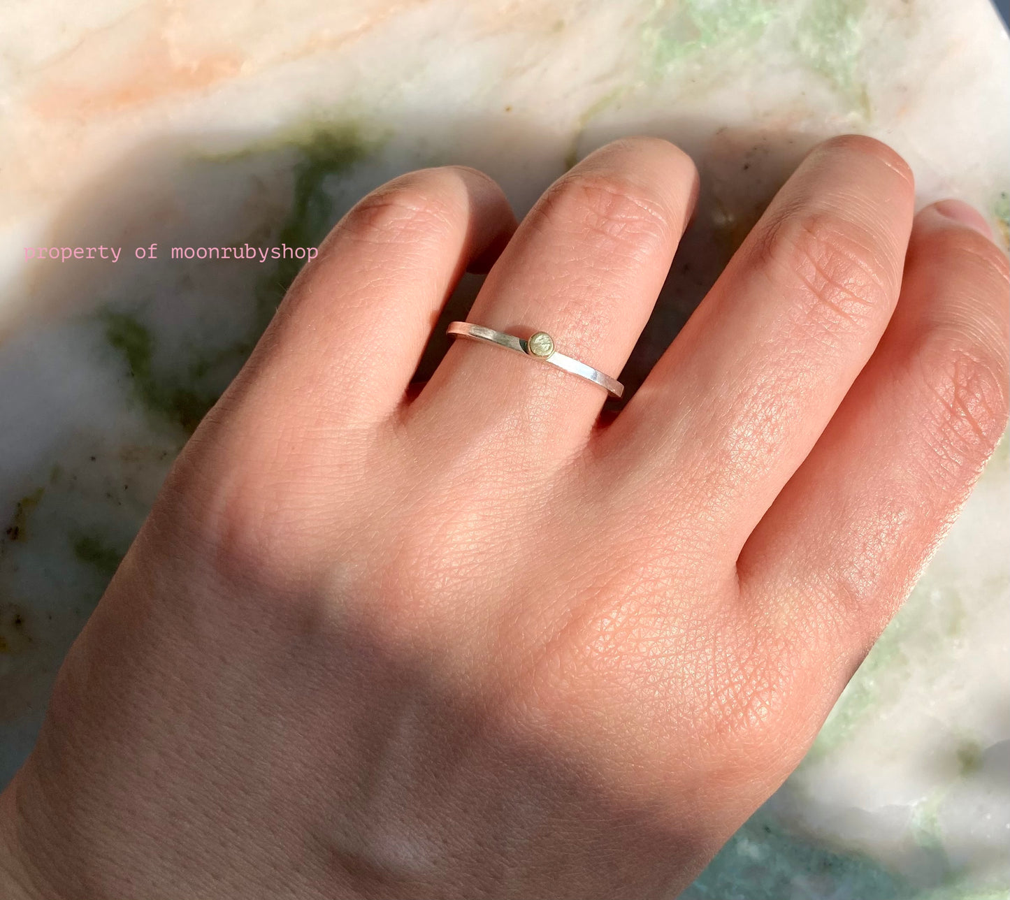 Handmade Solid Silver Ring with 9K Yellow Gold Pebble