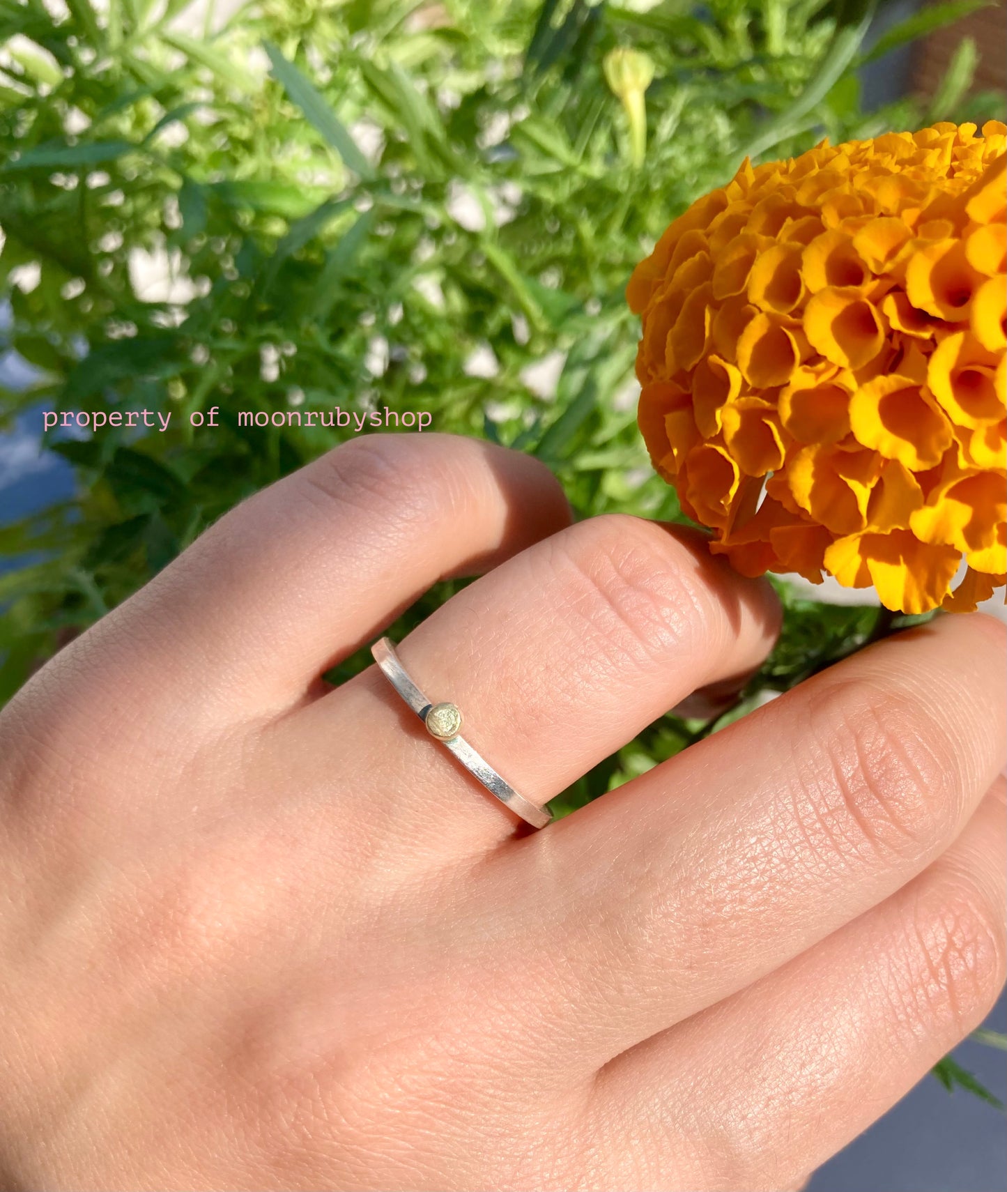 Handmade Solid Silver Ring with 9K Yellow Gold Pebble