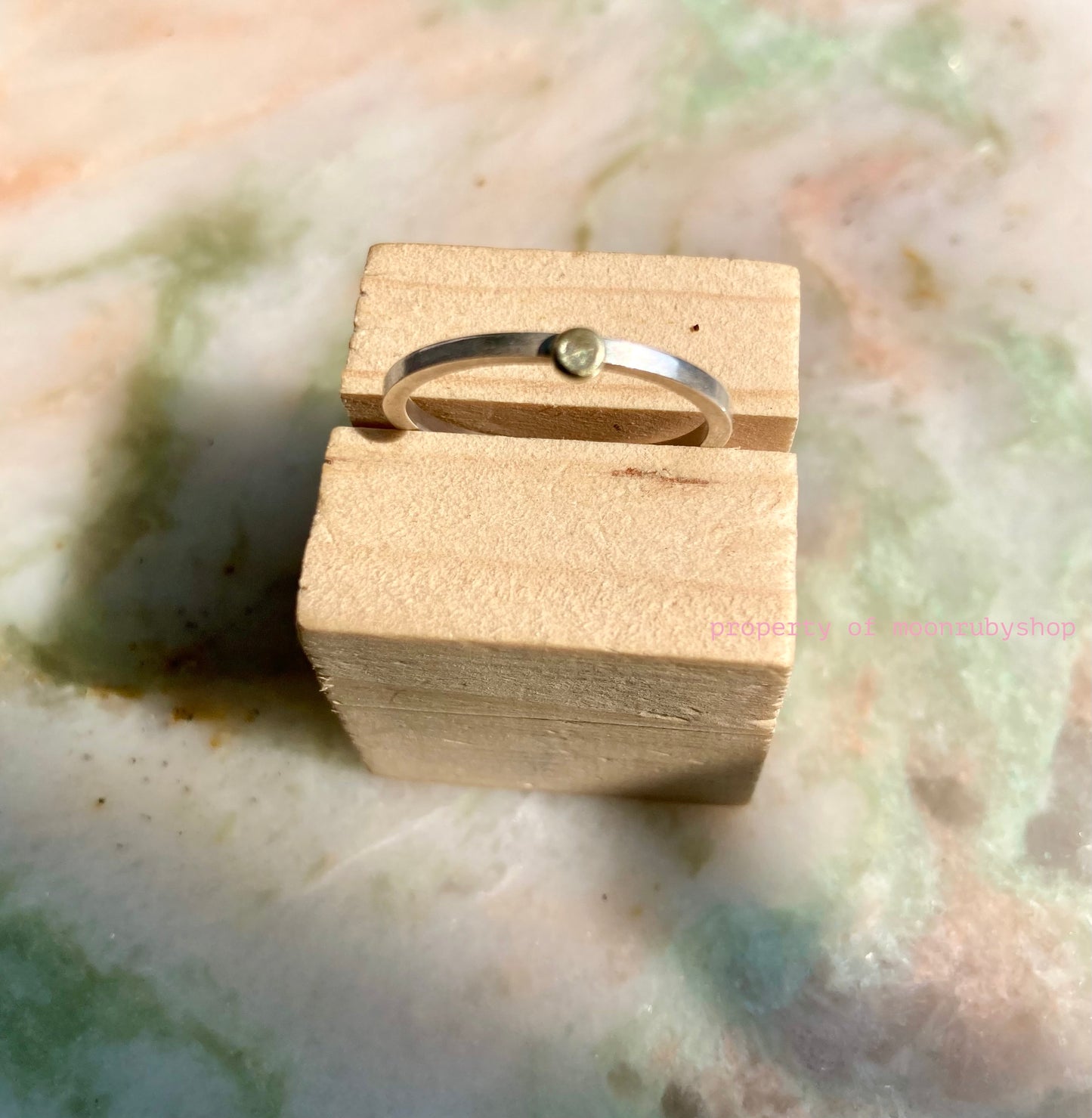 Handmade Solid Silver Ring with 9K Yellow Gold Pebble