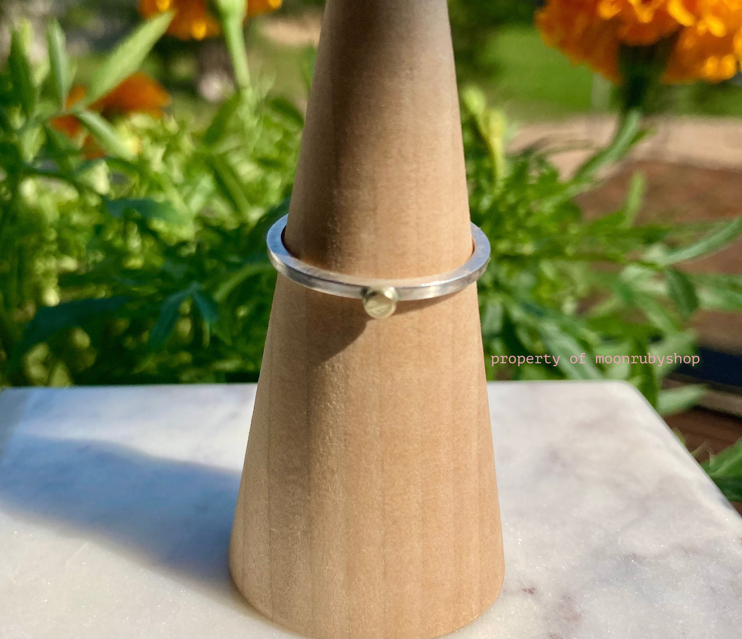 Handmade Solid Silver Ring with 9K Yellow Gold Pebble