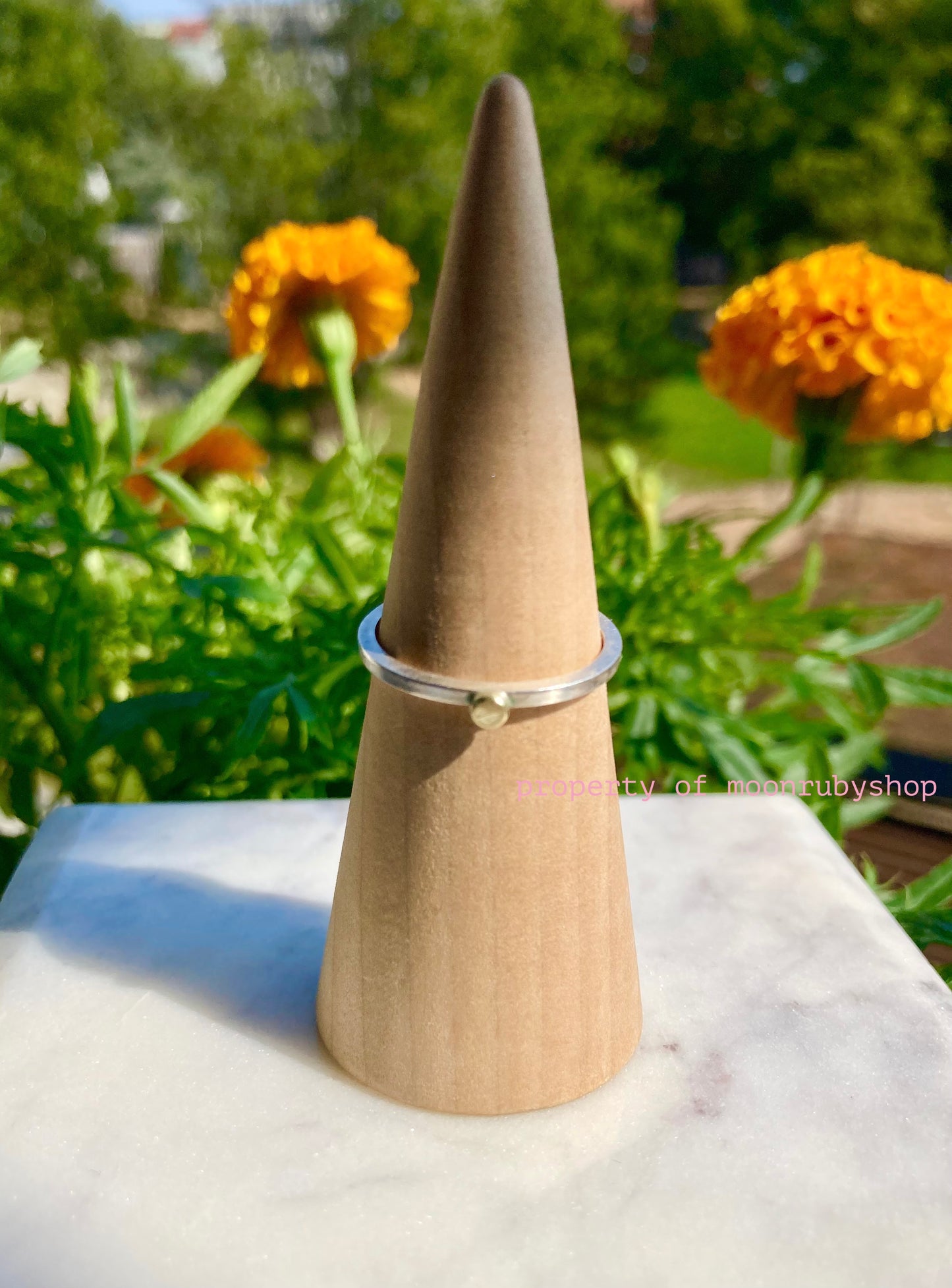 Handmade Solid Silver Ring with 9K Yellow Gold Pebble