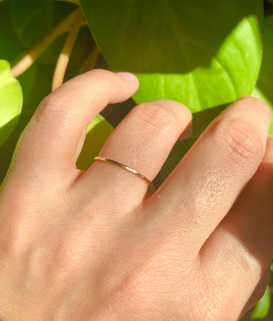 Real Solid 9K Gold Thin Hammered Stacking Ring – Handmade, Elegant & Minimalist