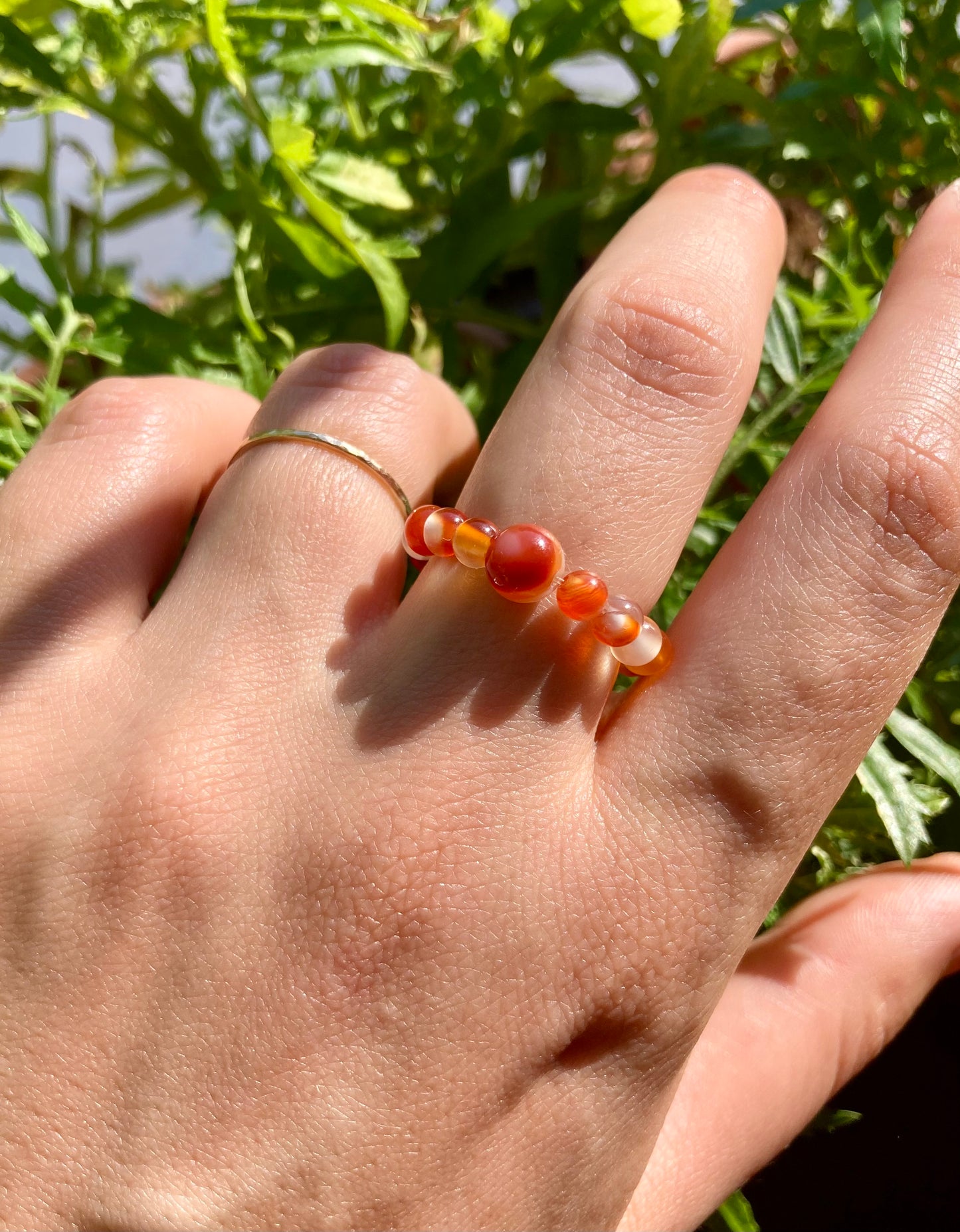 Elastic Juicy Carnelian Fidget Ring Made of Natural Gemstone Beads for Calmness