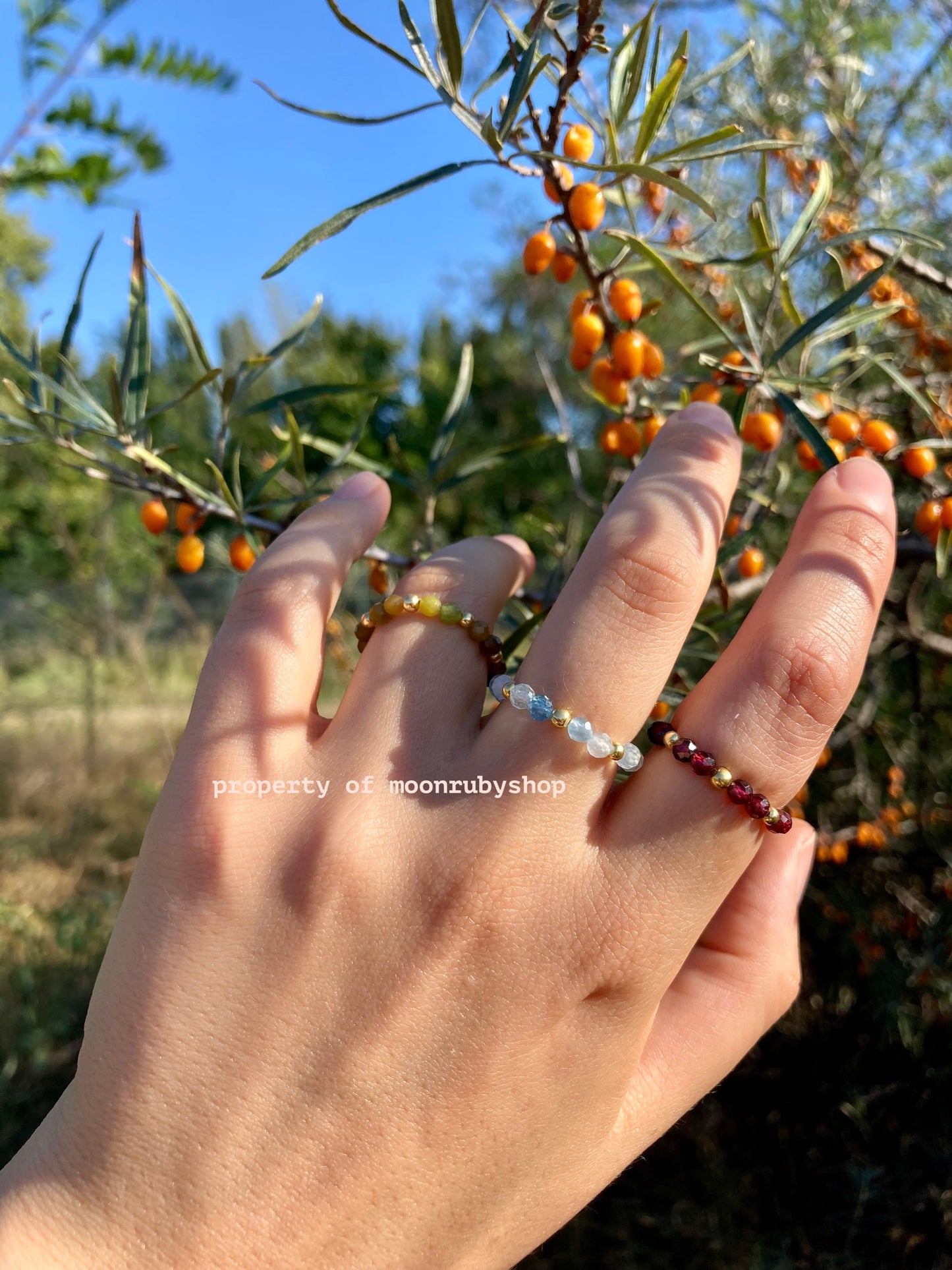 Elastic Worry Ring with Natural Faceted Gemstones and Gold-Plated 925 Sterling Silver Beads – Handmade, Calming, and Minimalist