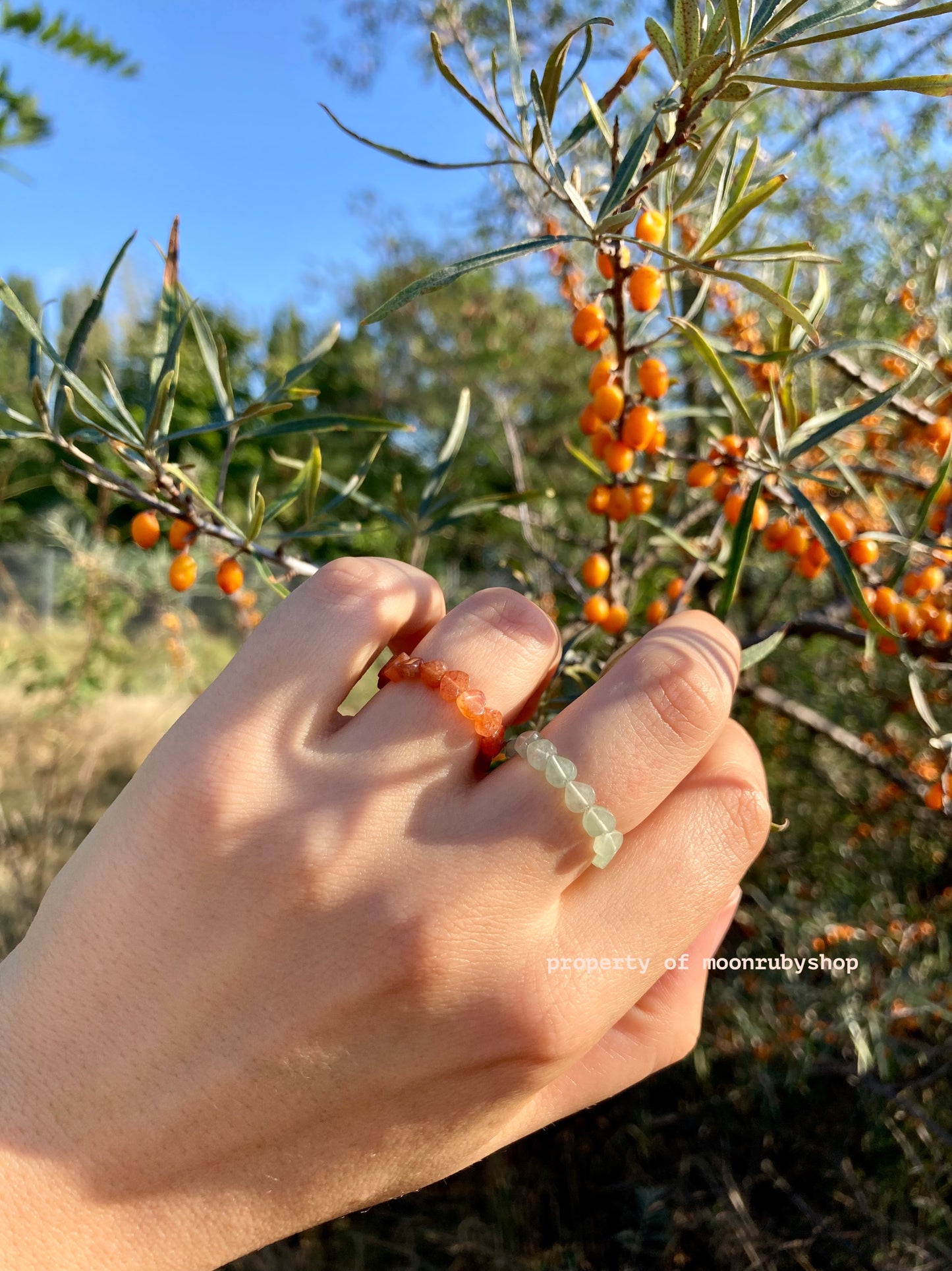 Cute Elastic Ring from Natural Green or Red Aventurine Heart-Shaped Beads