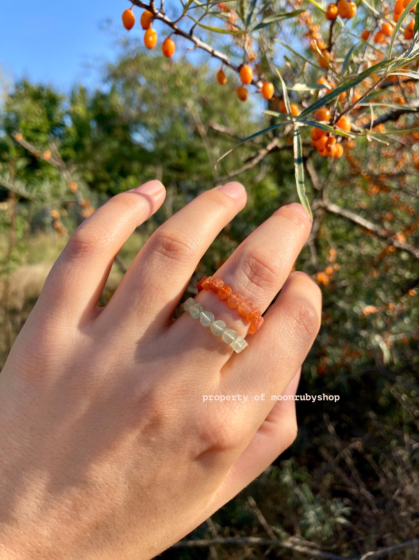Cute Elastic Ring from Natural Green or Red Aventurine Heart-Shaped Beads