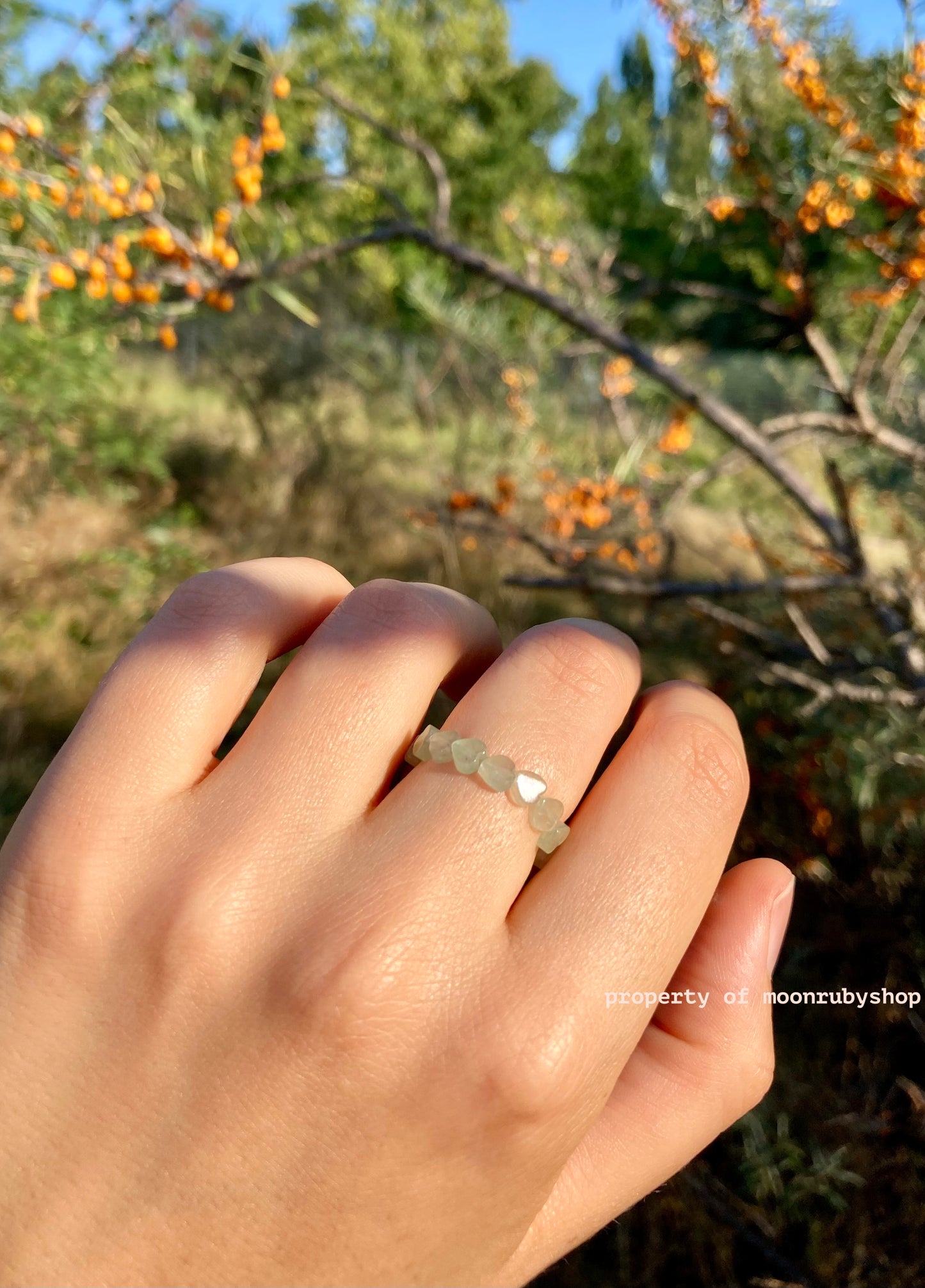 Cute Elastic Ring from Natural Green or Red Aventurine Heart-Shaped Beads