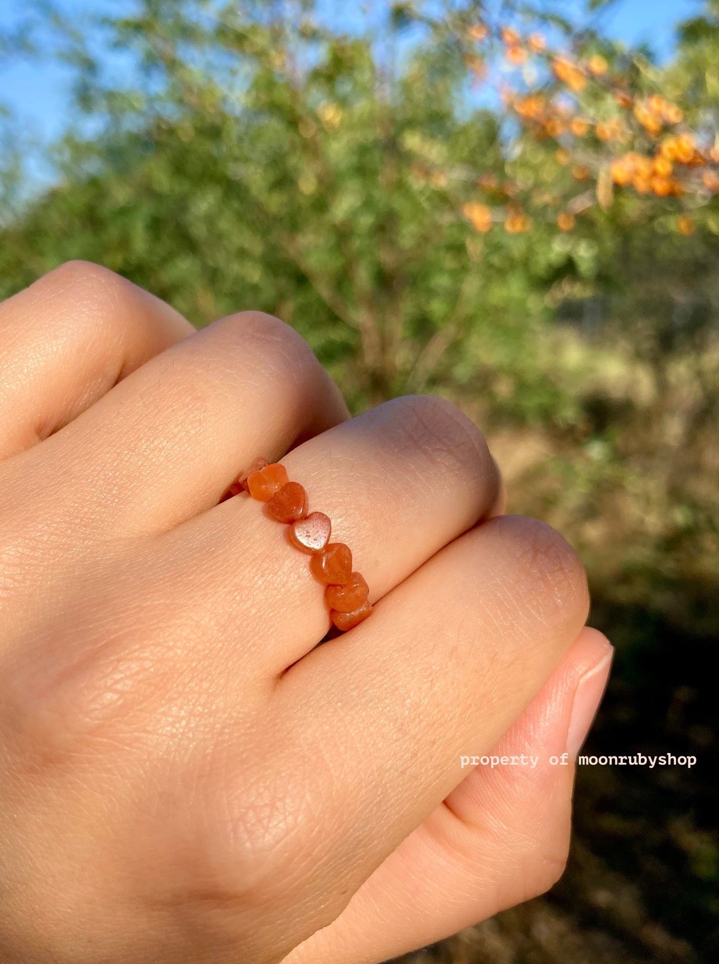 Cute Elastic Ring from Natural Green or Red Aventurine Heart-Shaped Beads