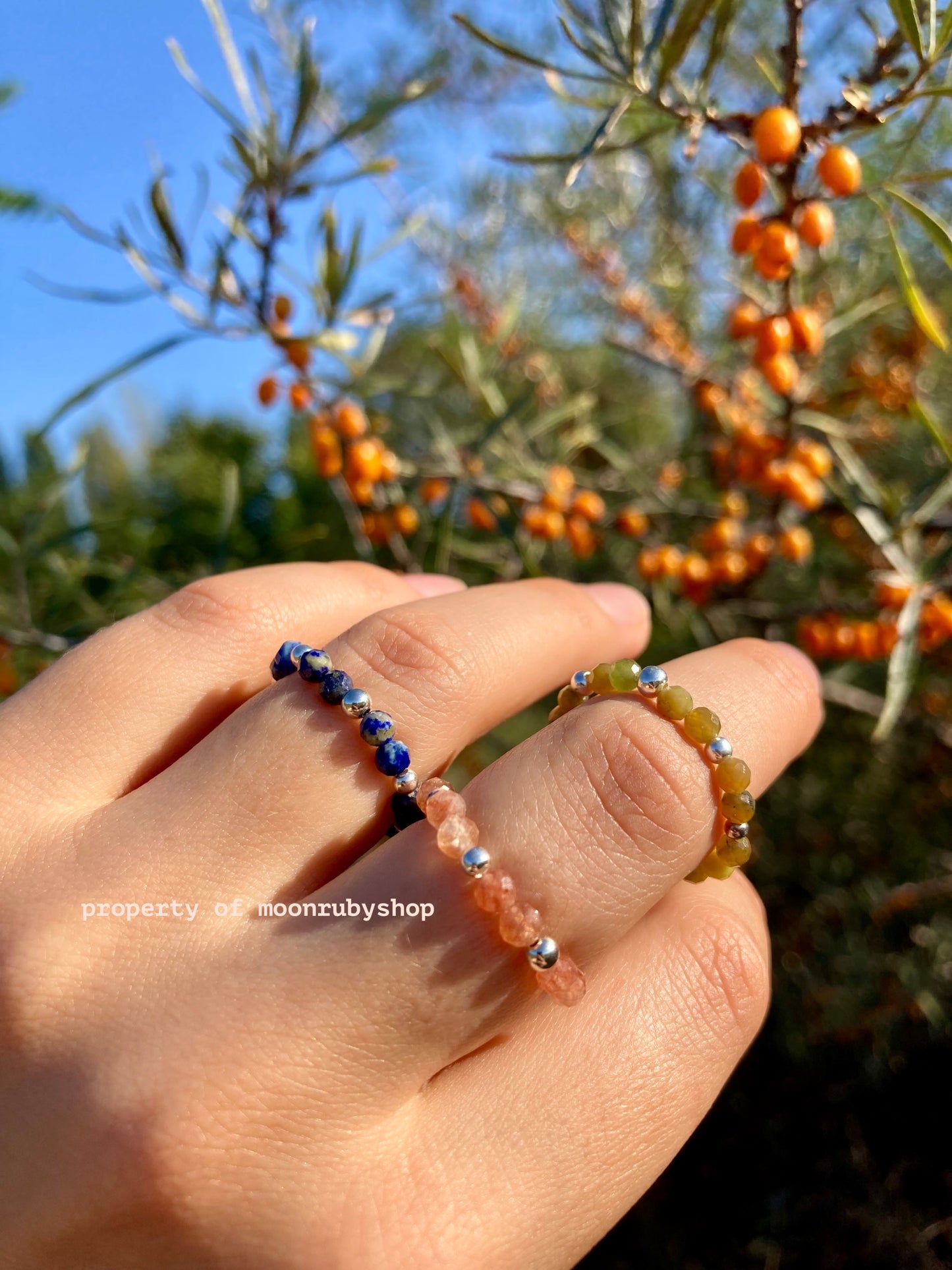 Elastic Fidget Rings with Faceted Gemstones and 925 Sterling Silver Beads – Minimalist, Handmade