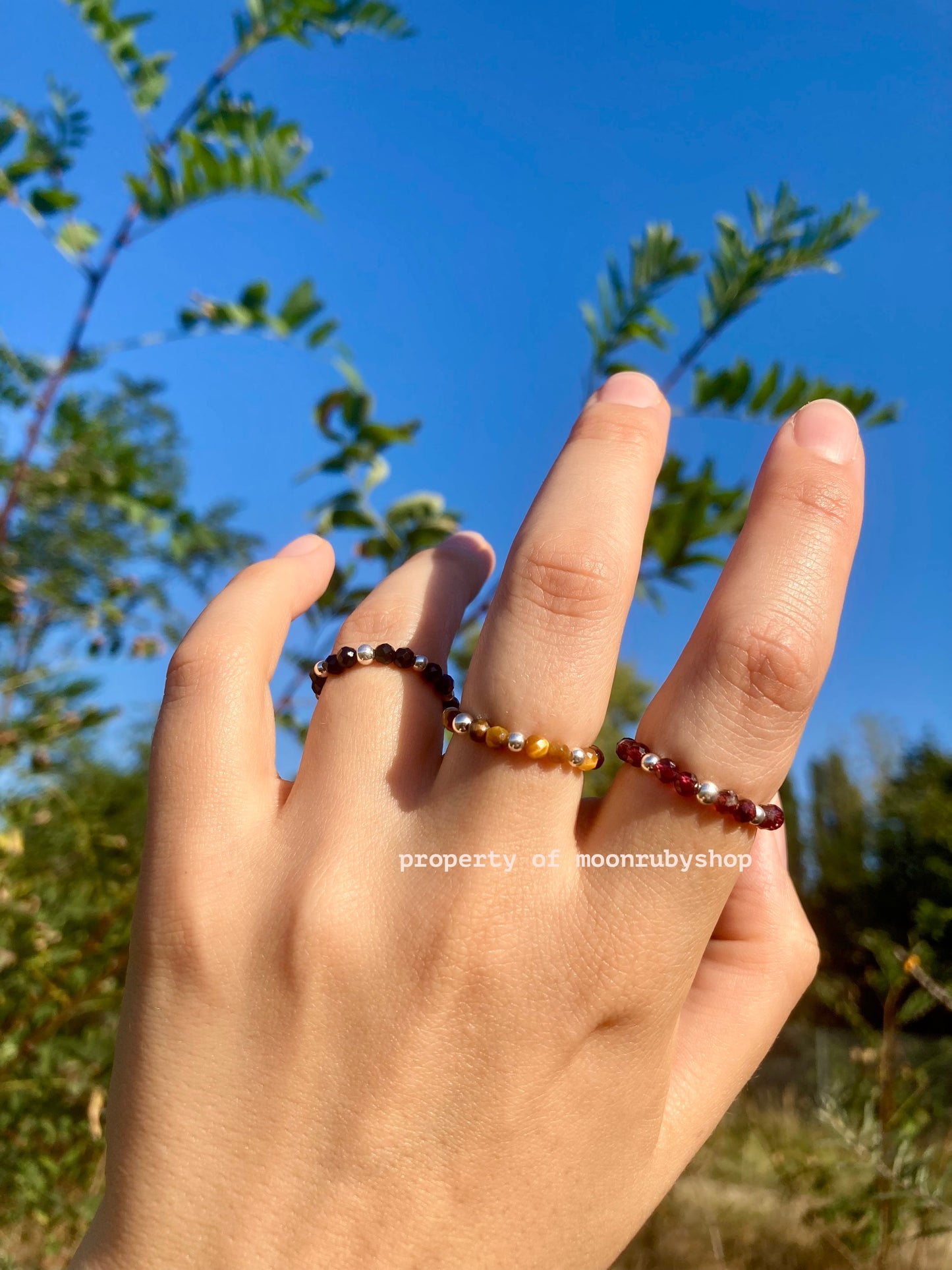 Elastic Fidget Rings with Faceted Gemstones and 925 Sterling Silver Beads – Minimalist, Handmade