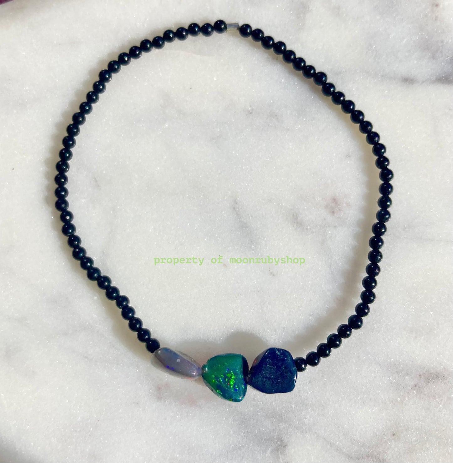 Dainty Black Opal and Onyx Beaded Bracelet