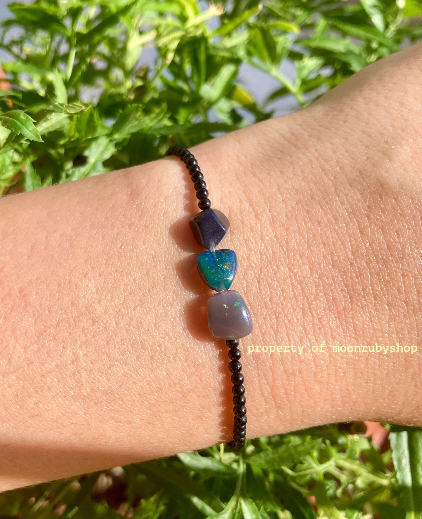 Dainty Black Opal and Onyx Beaded Bracelet