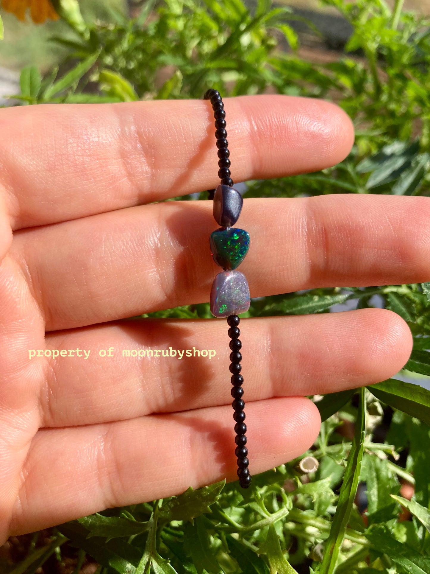 Dainty Black Opal and Onyx Beaded Bracelet