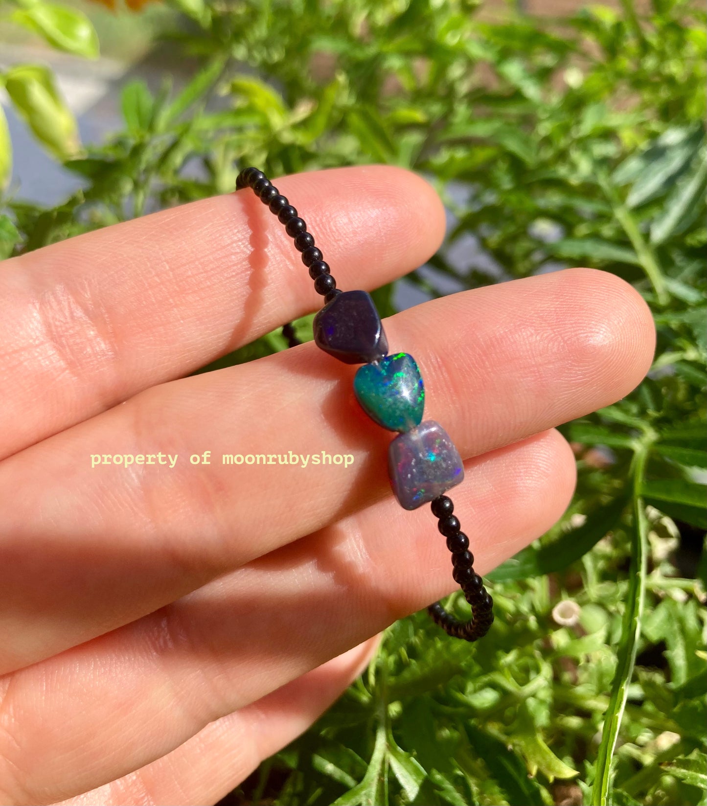 Dainty Black Opal and Onyx Beaded Bracelet