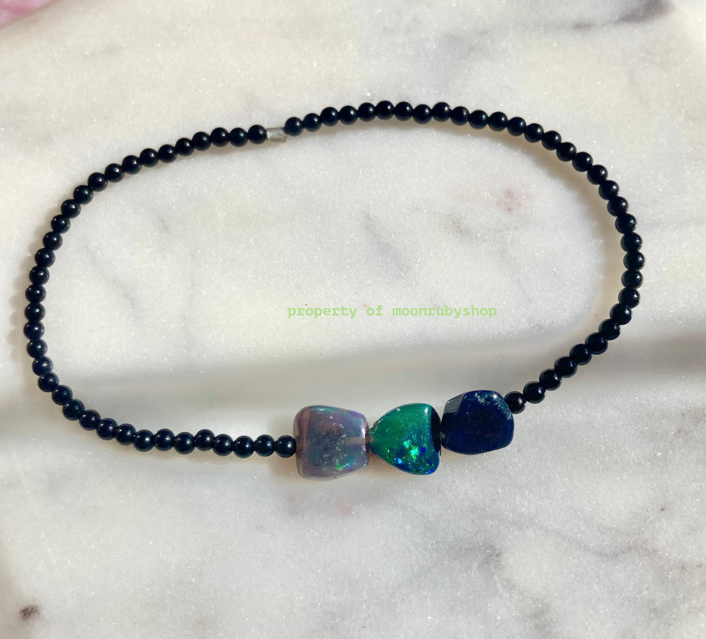 Dainty Black Opal and Onyx Beaded Bracelet