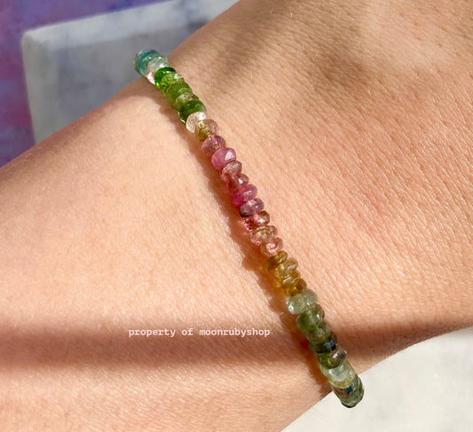 Multi-Colored Rainbow Raw Tourmaline Bead Bracelet for Peace and Positive Energy
