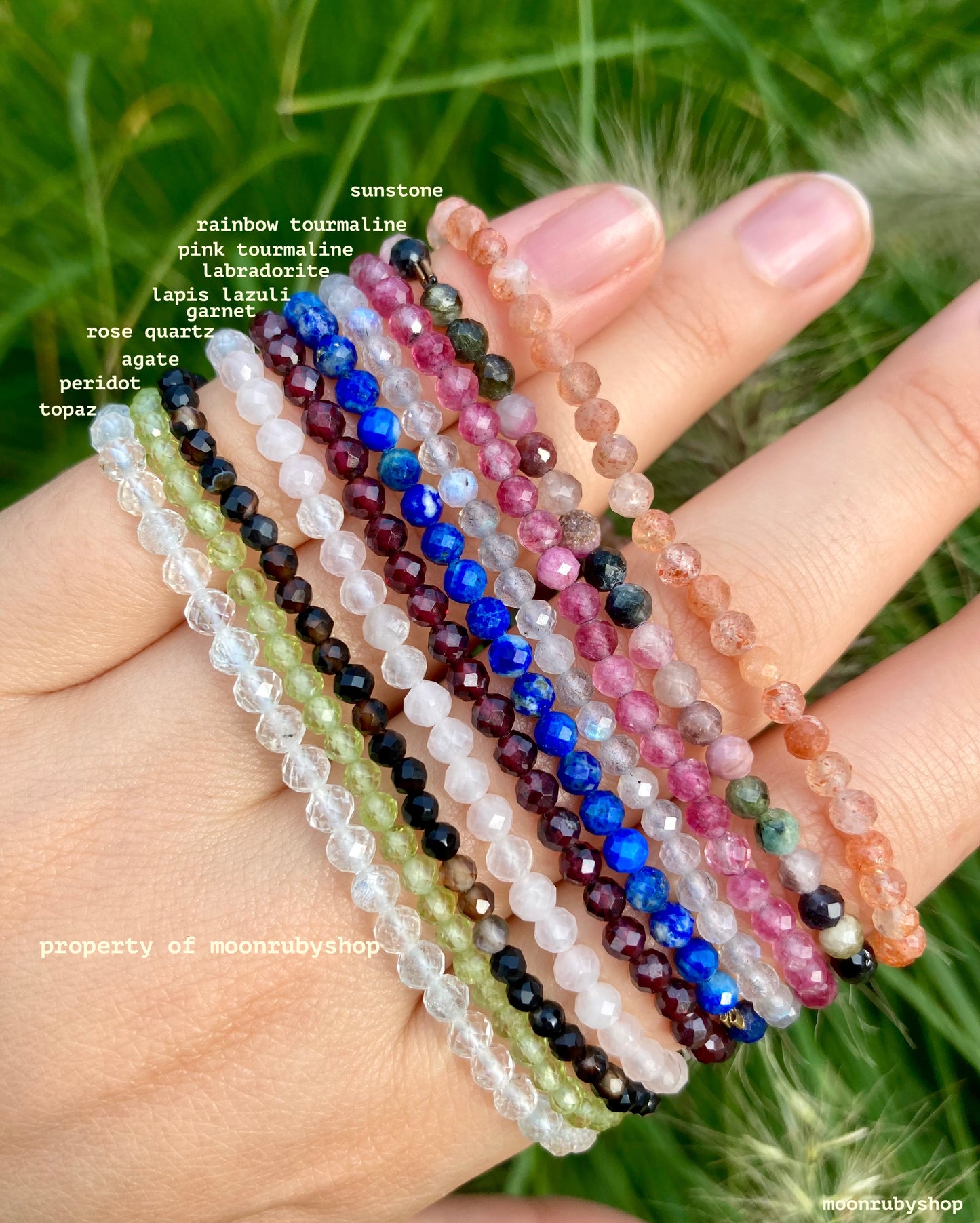 Elastic Meditation Fidget Bracelet Made of Faceted Natural Gemstone Beads (Tourmaline, Rose Quartz, Garnet and more)